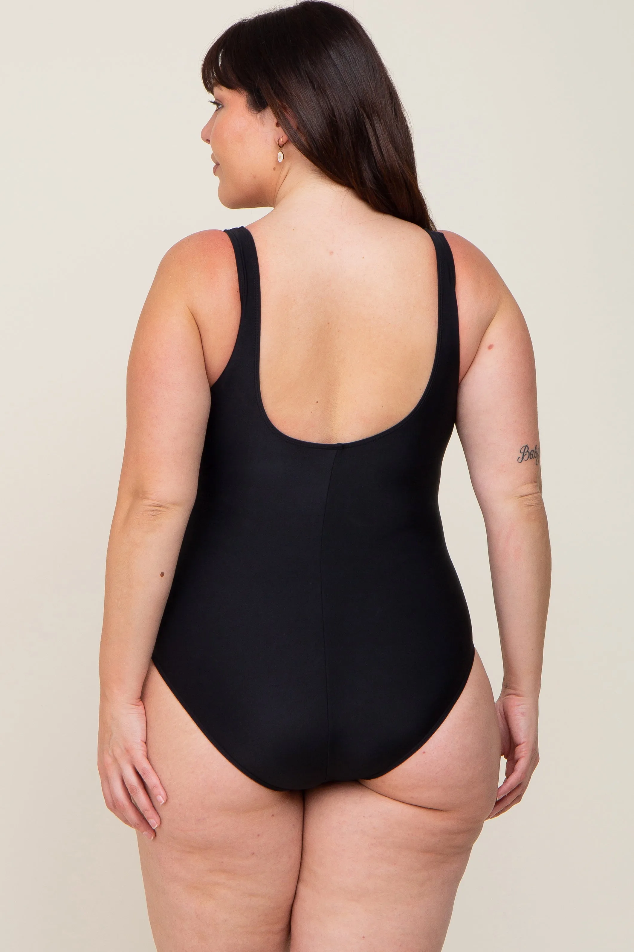Black Ruched Plus One Piece Swimsuit sold by Pinkblush product image thumbnail 3