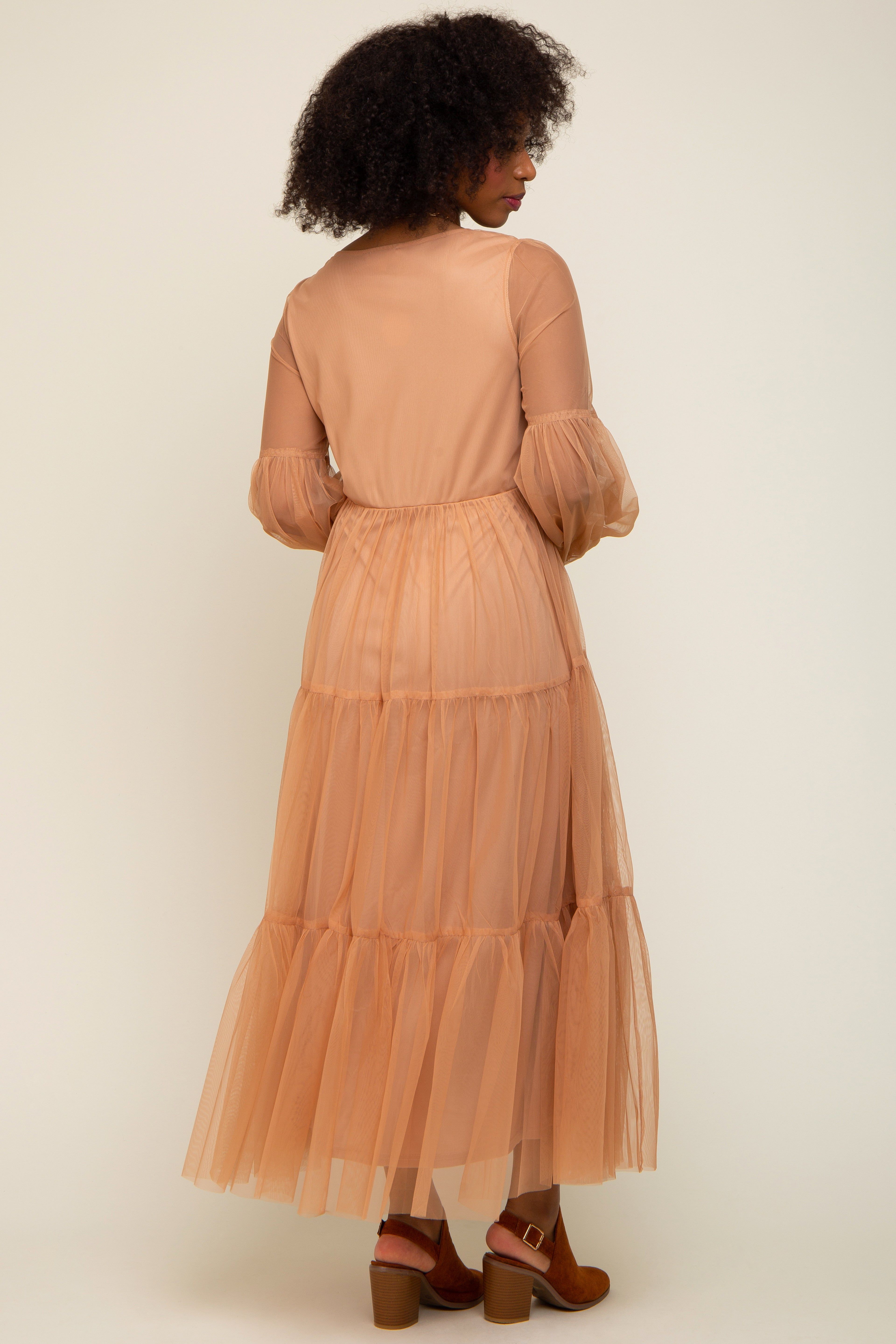 Rust Mesh Overlay Tiered Maxi Dress sold by Pinkblush product image thumbnail 3