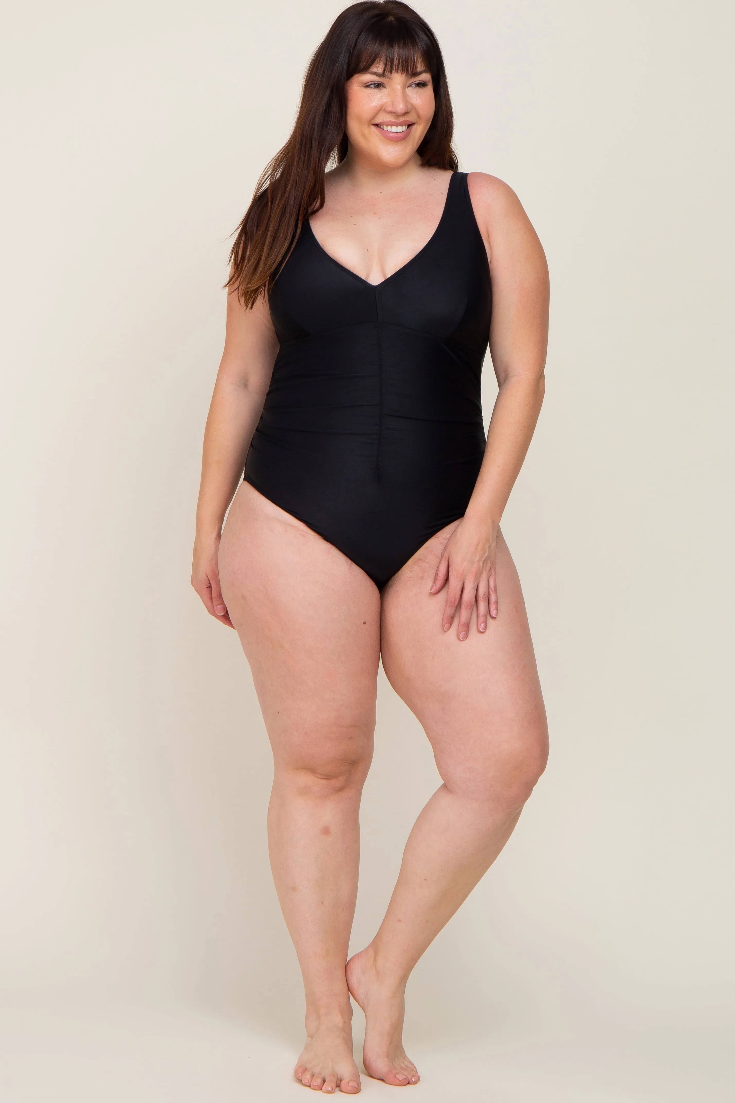 Black Ruched Plus One Piece Swimsuit sold by Pinkblush product image thumbnail 4