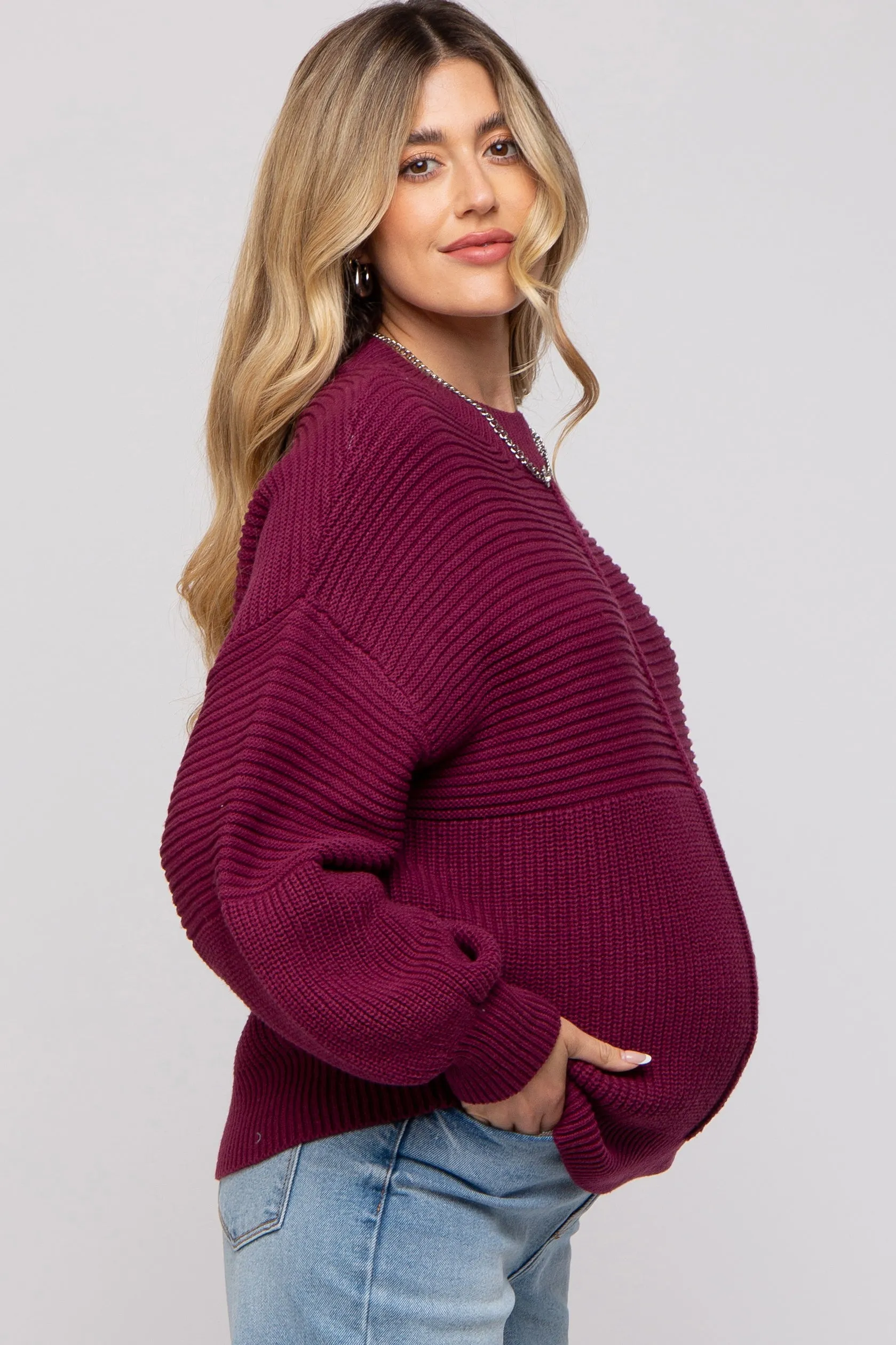 Burgundy Ribbed Maternity Sweater sold by Pinkblush product image thumbnail 2