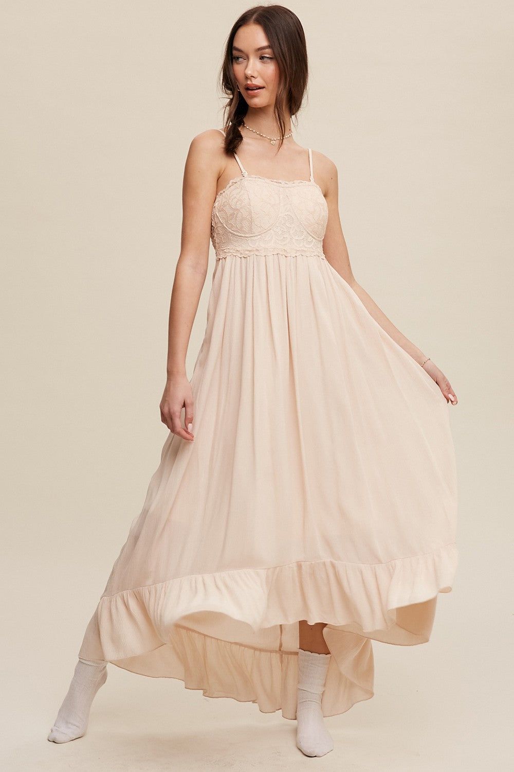 Cream High-Low Knit Lace Dress sold by Pinkblush