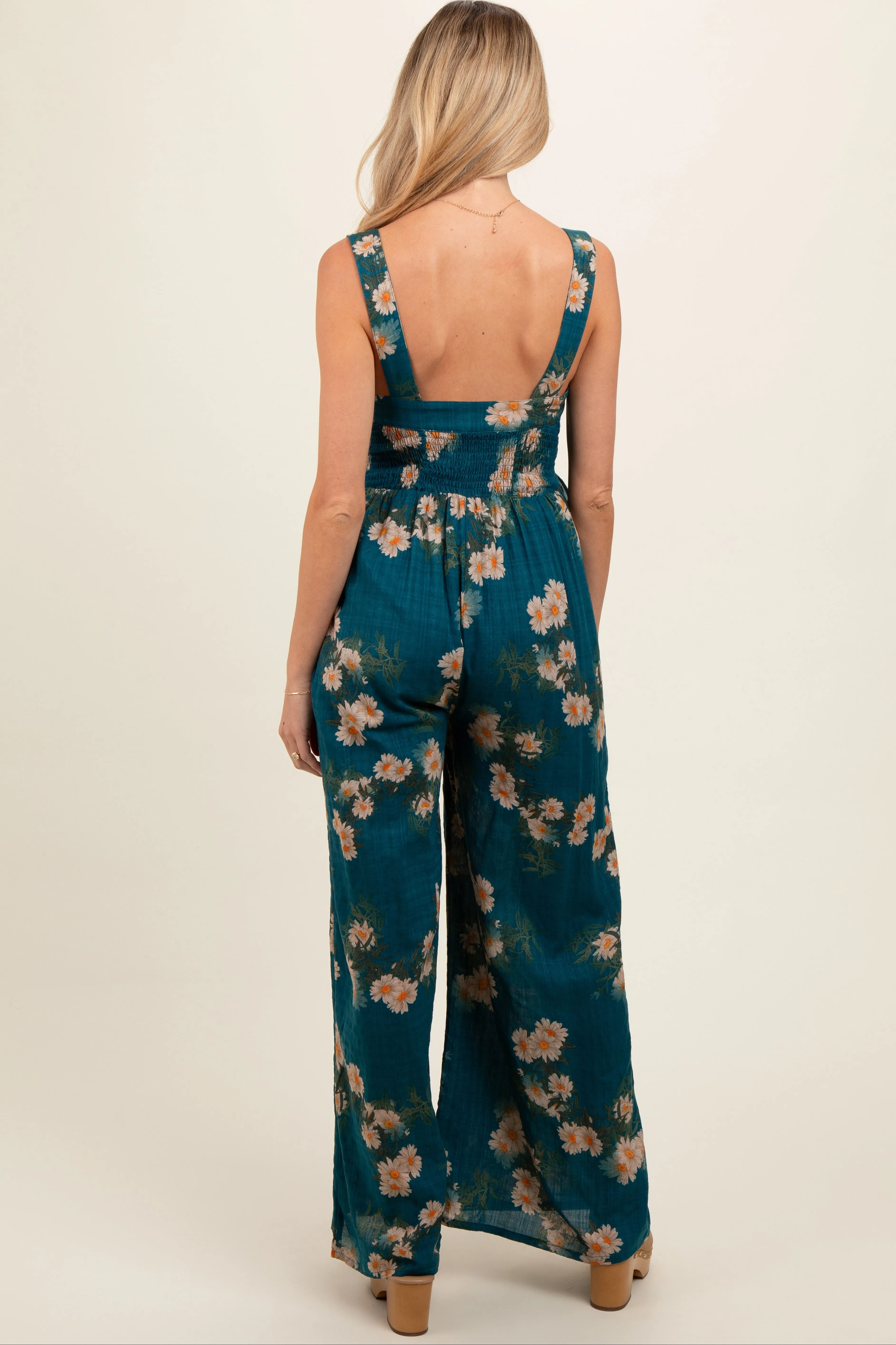 Teal Floral Smocked Maternity Jumpsuit sold by Pinkblush product image thumbnail 3