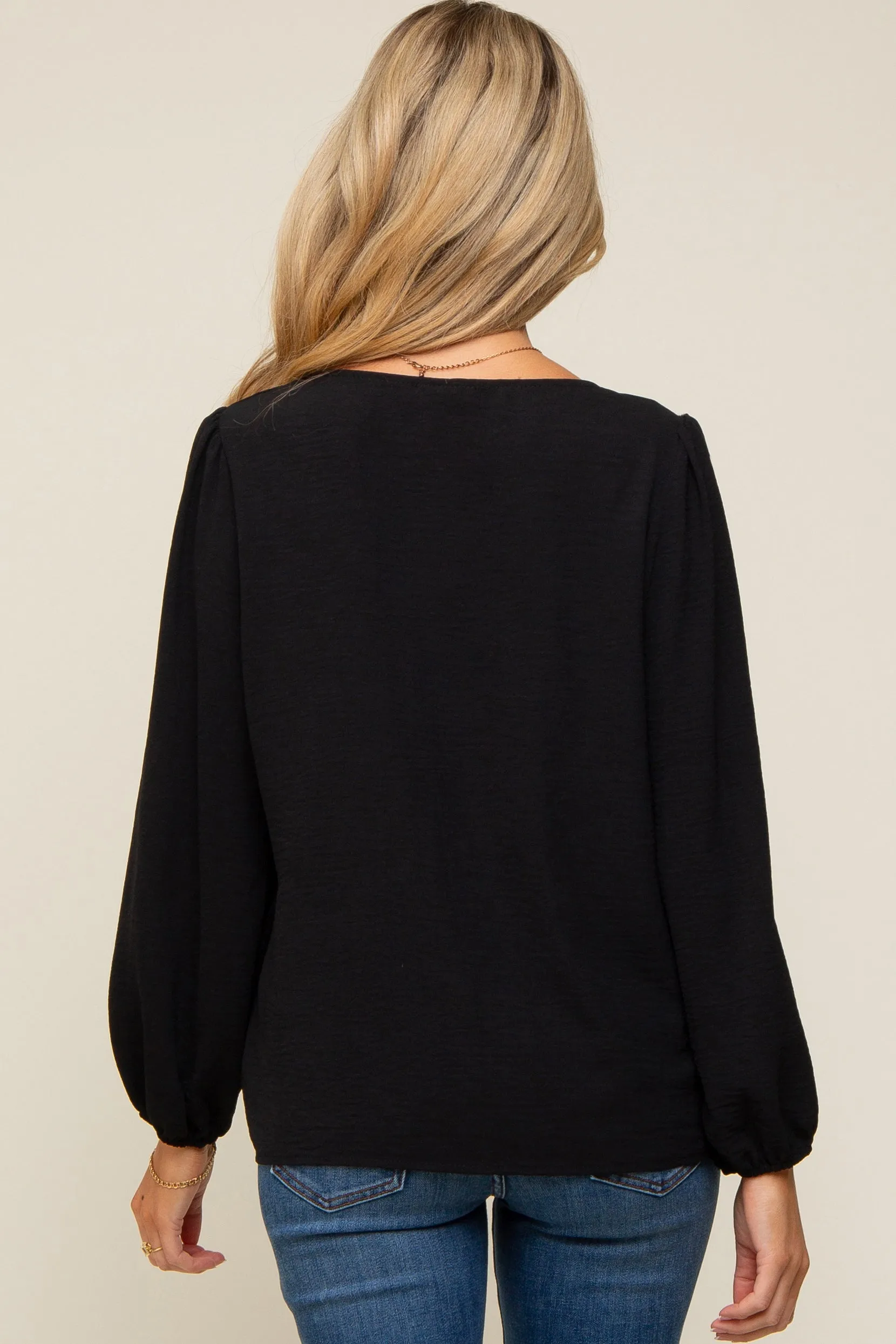 Black Long Puff Sleeve Maternity Blouse Top sold by Pinkblush product image thumbnail 3