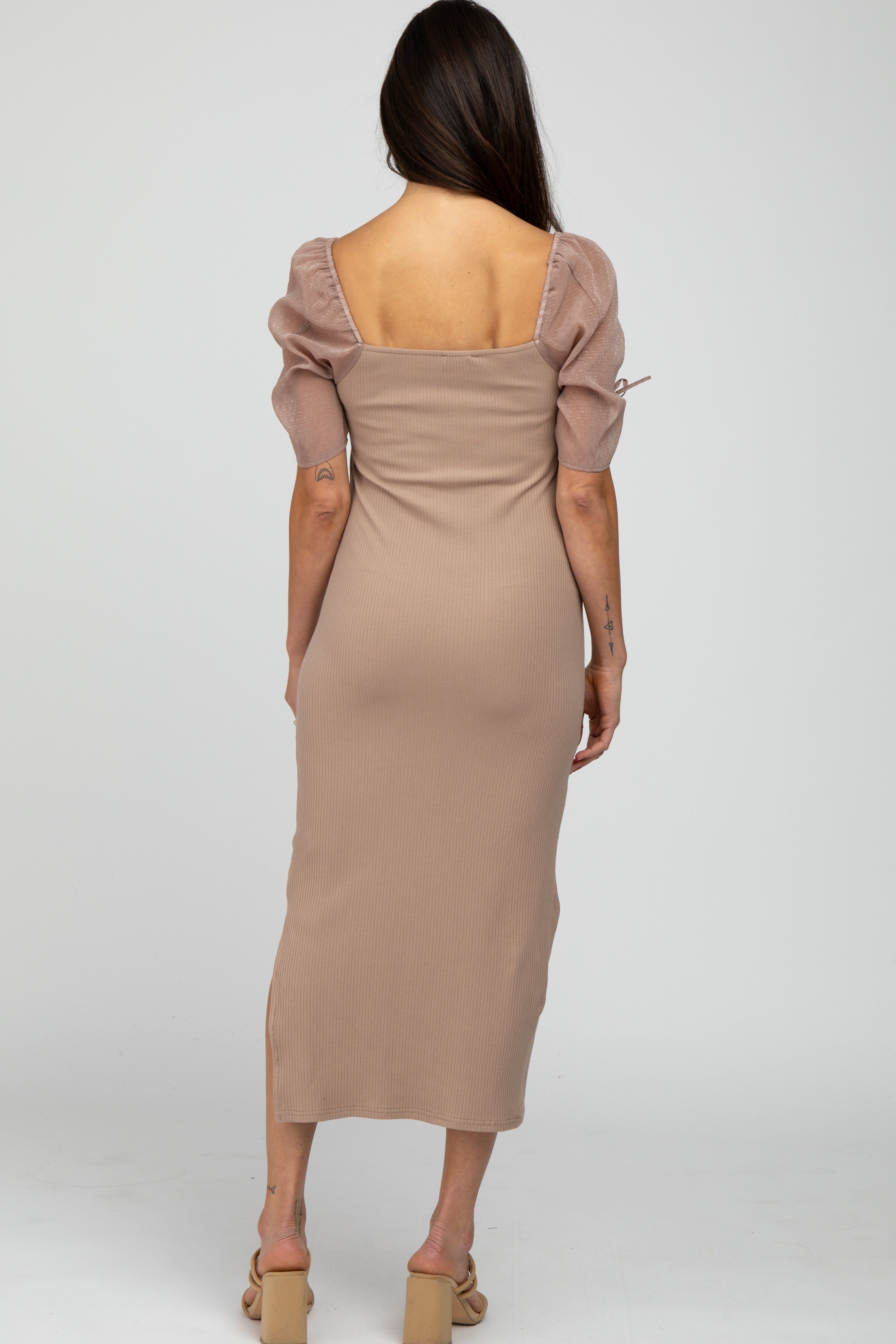 Mocha Ruched Sleeve Midi Dress sold by Pinkblush product image thumbnail 4