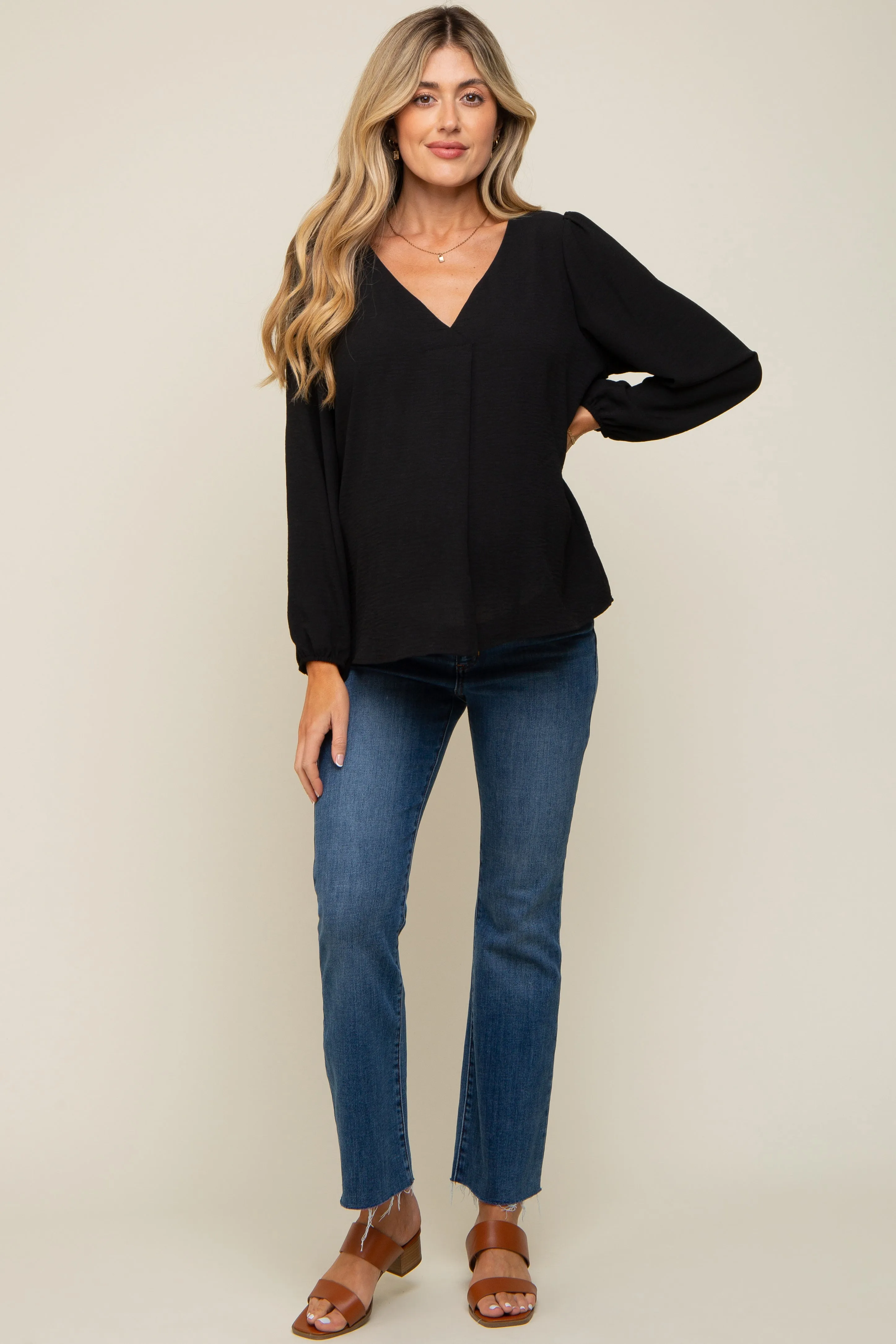 Black Long Puff Sleeve Maternity Blouse Top sold by Pinkblush product image thumbnail 4