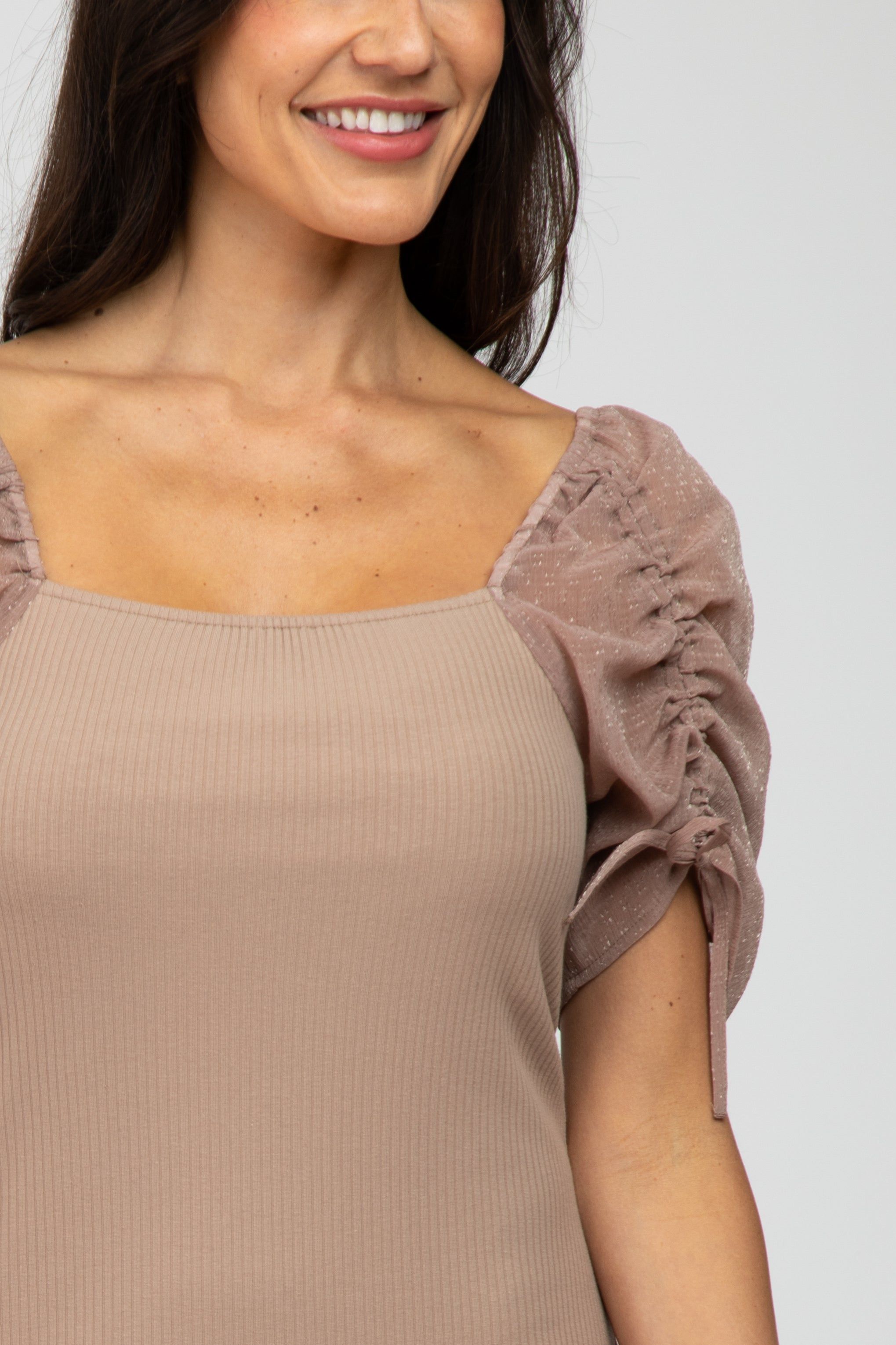 Mocha Ruched Sleeve Midi Dress sold by Pinkblush product image thumbnail 5