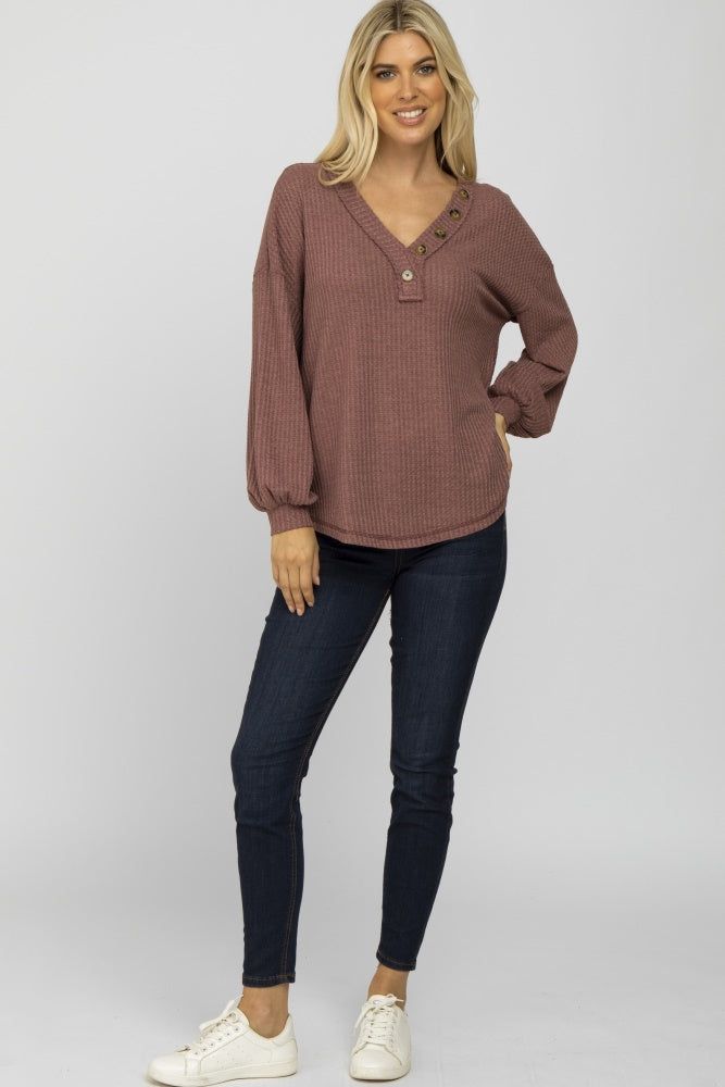 Dark Mauve Waffle Knit Button Accent Top sold by Pinkblush product image thumbnail 2