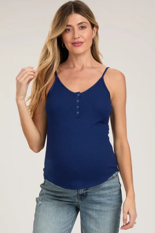 Navy Ribbed Snap Button Maternity Cami sold by Pinkblush