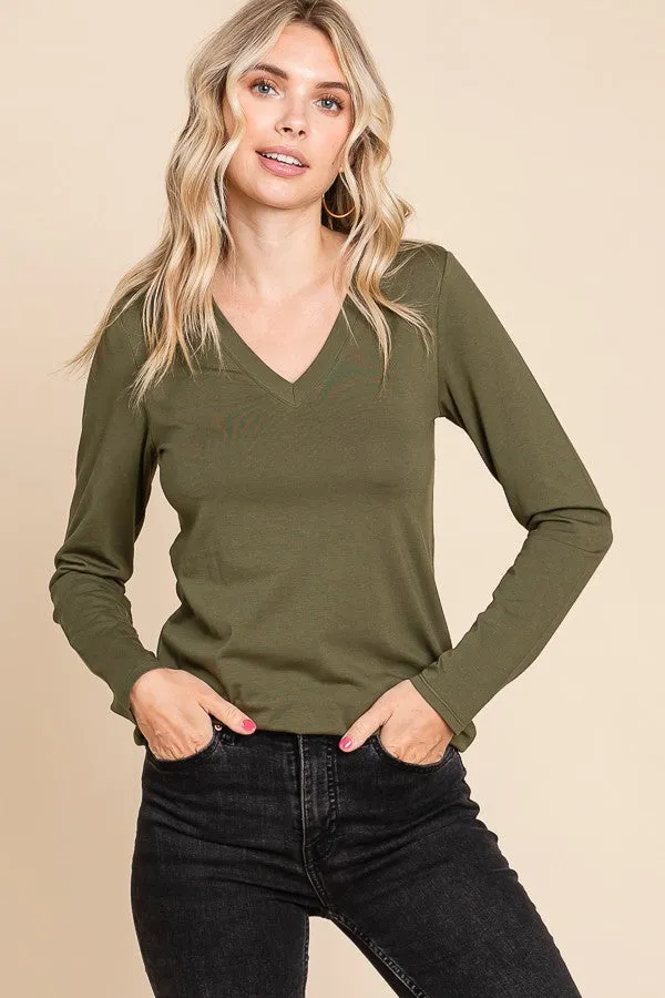 Olive Fitted Long Sleeve Top sold by Pinkblush