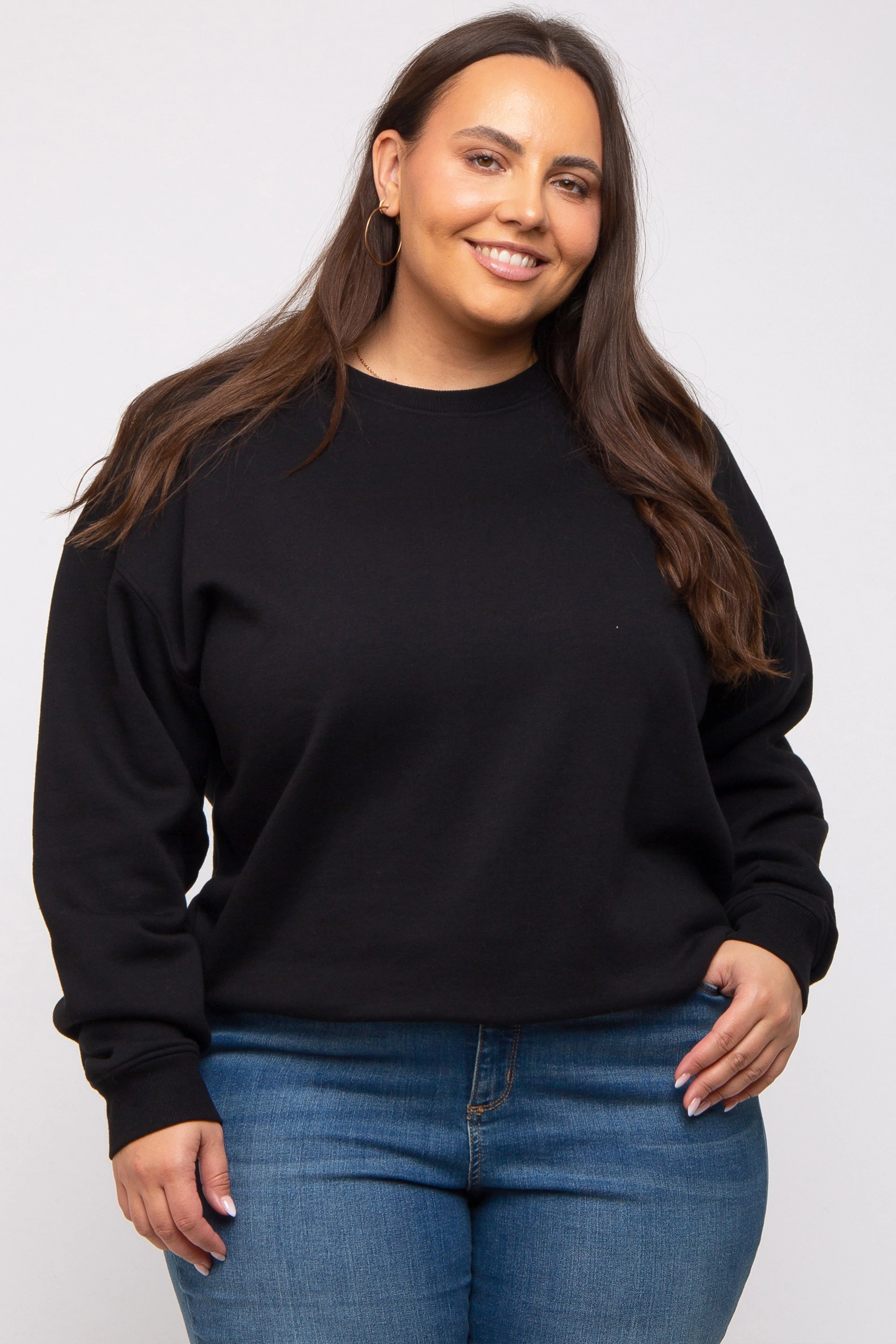 Black Soft Knit Fleece Lined Plus Sweatshirt sold by Pinkblush product image thumbnail 2
