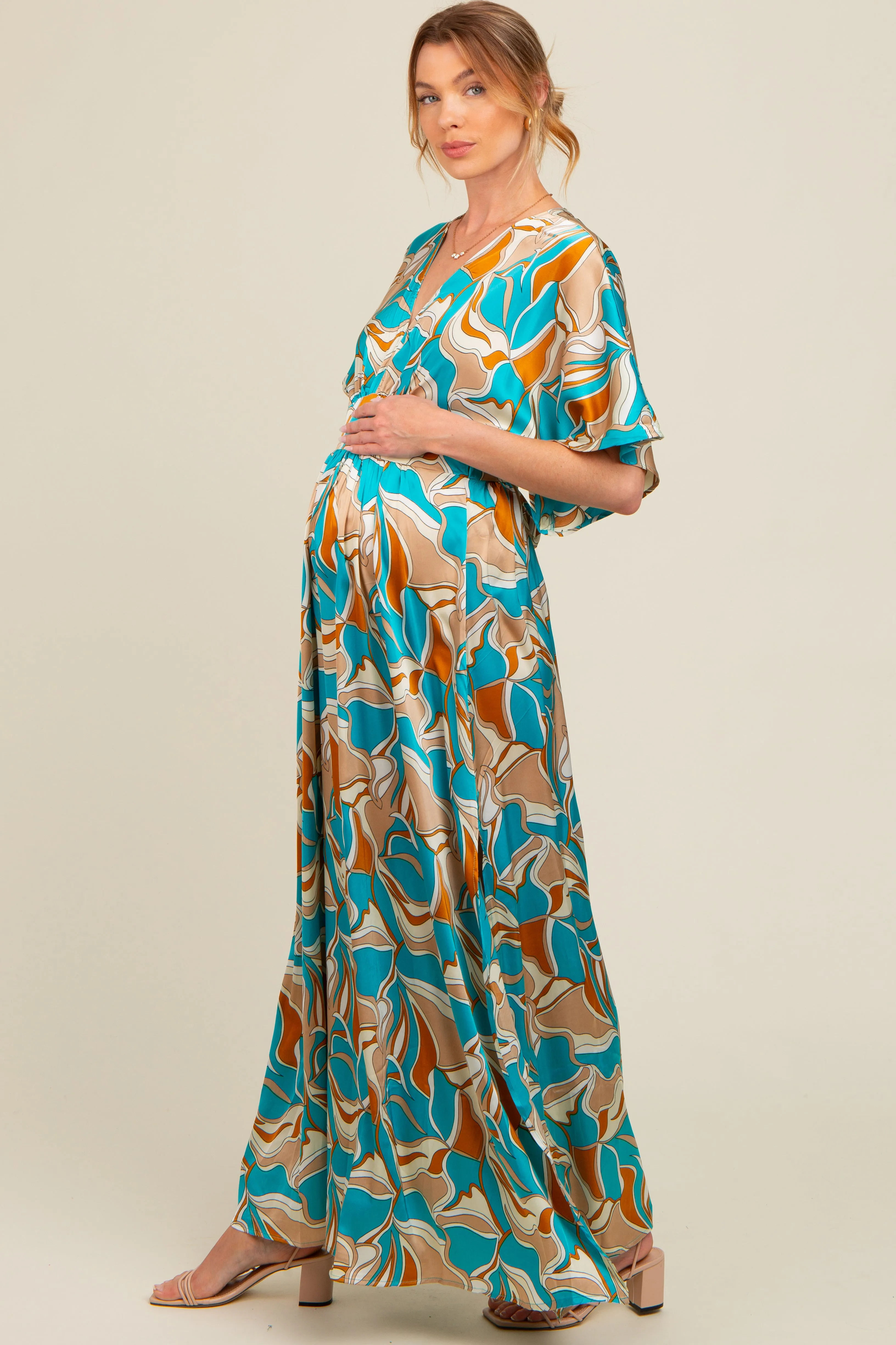 Light Blue Printed Deep V-Neck Maternity Maxi Dress sold by Pinkblush product image thumbnail 2