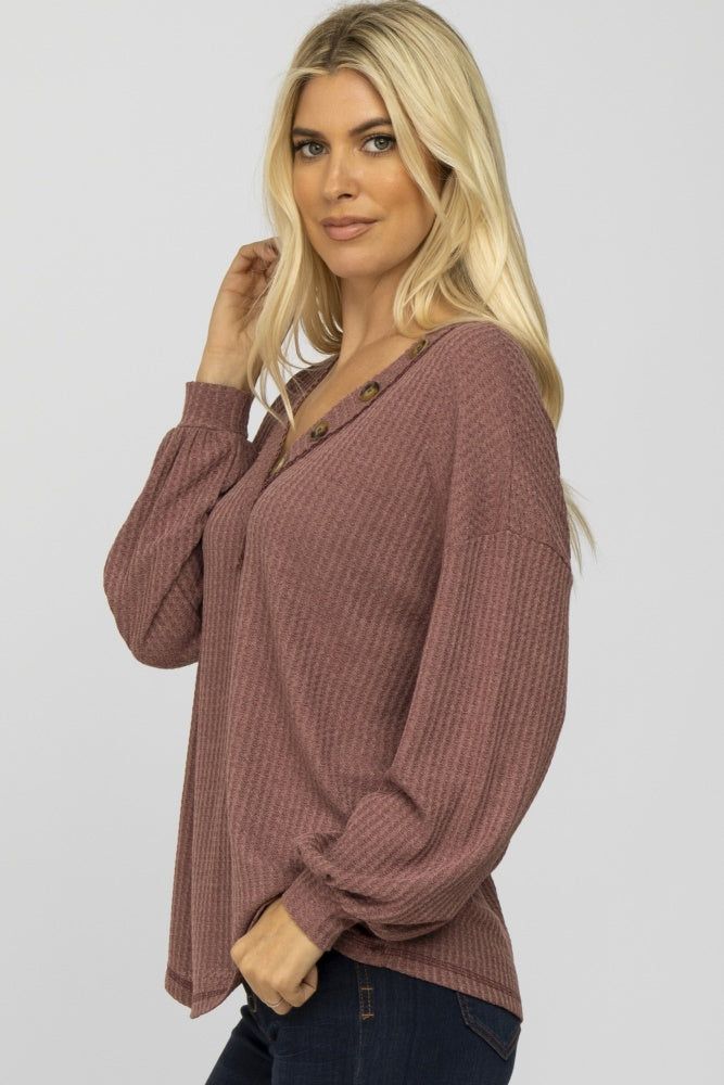 Dark Mauve Waffle Knit Button Accent Top sold by Pinkblush product image thumbnail 3