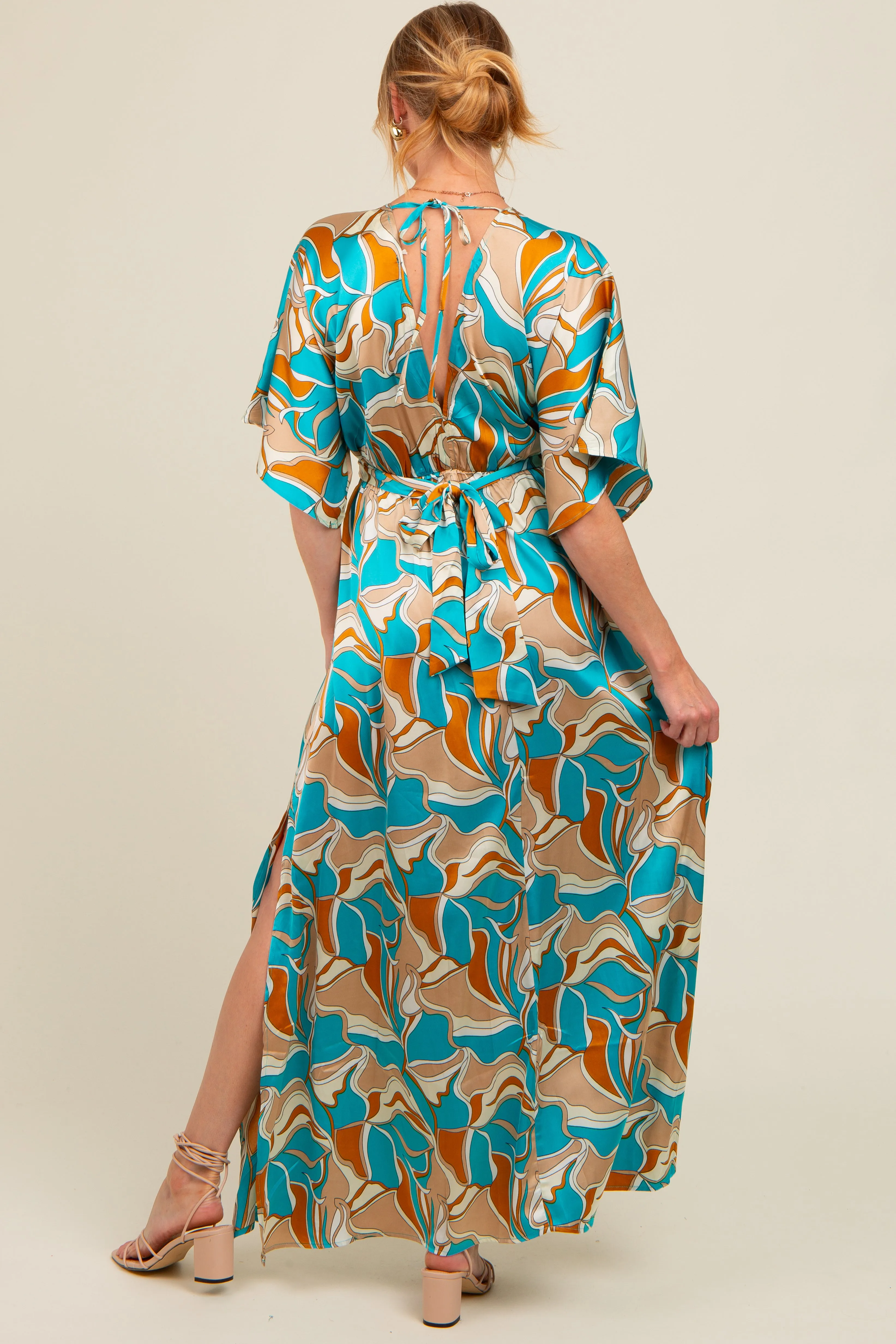 Light Blue Printed Deep V-Neck Maternity Maxi Dress sold by Pinkblush product image thumbnail 3
