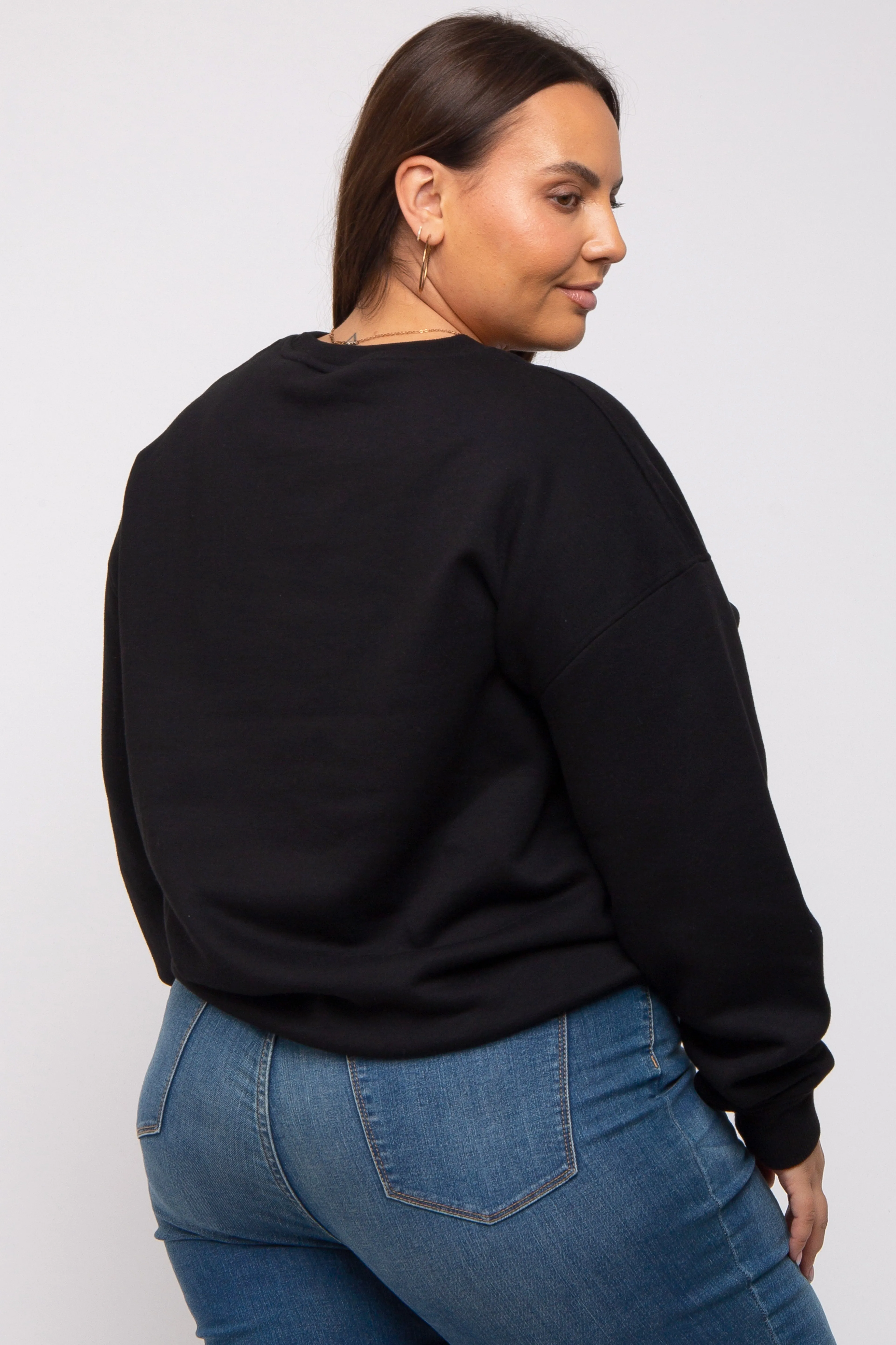 Black Soft Knit Fleece Lined Plus Sweatshirt sold by Pinkblush product image thumbnail 4