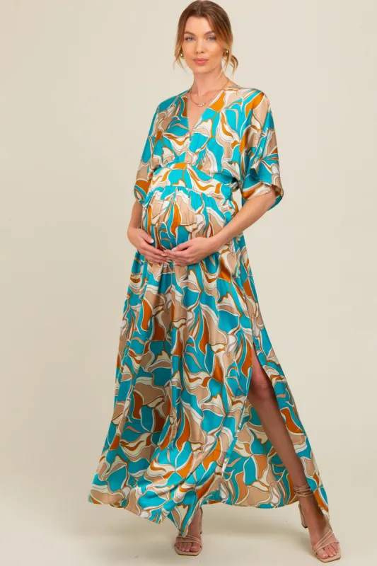 Light Blue Printed Deep V-Neck Maternity Maxi Dress sold by Pinkblush