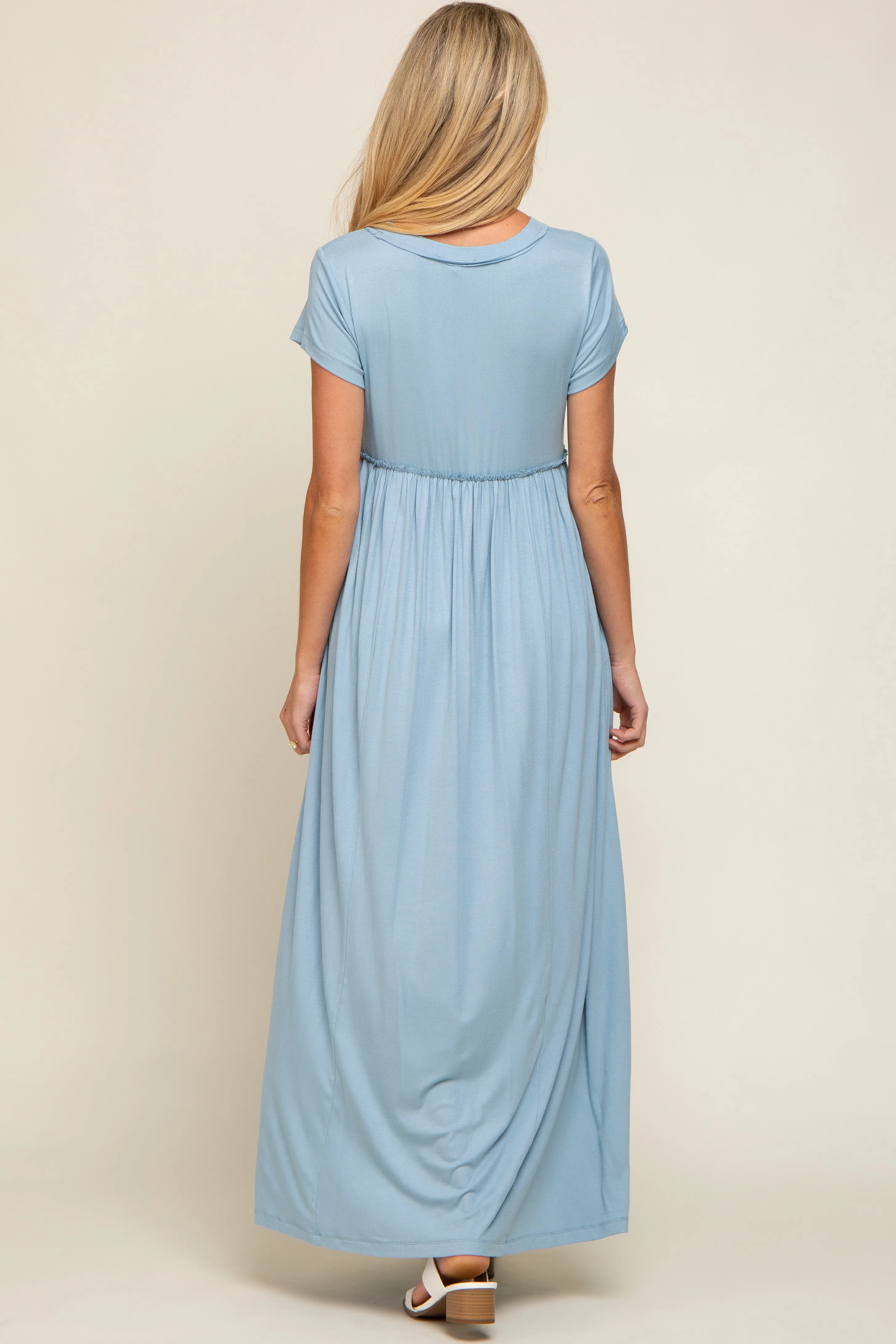 Light Blue Short Sleeve Pocketed Maternity Maxi Dress sold by Pinkblush product image thumbnail 3