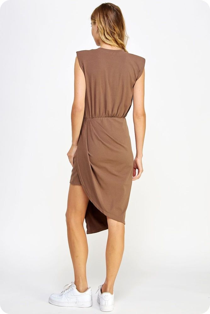 Brown Asymmetric Sleeveless Padded Midi Dress sold by Pinkblush product image thumbnail 3