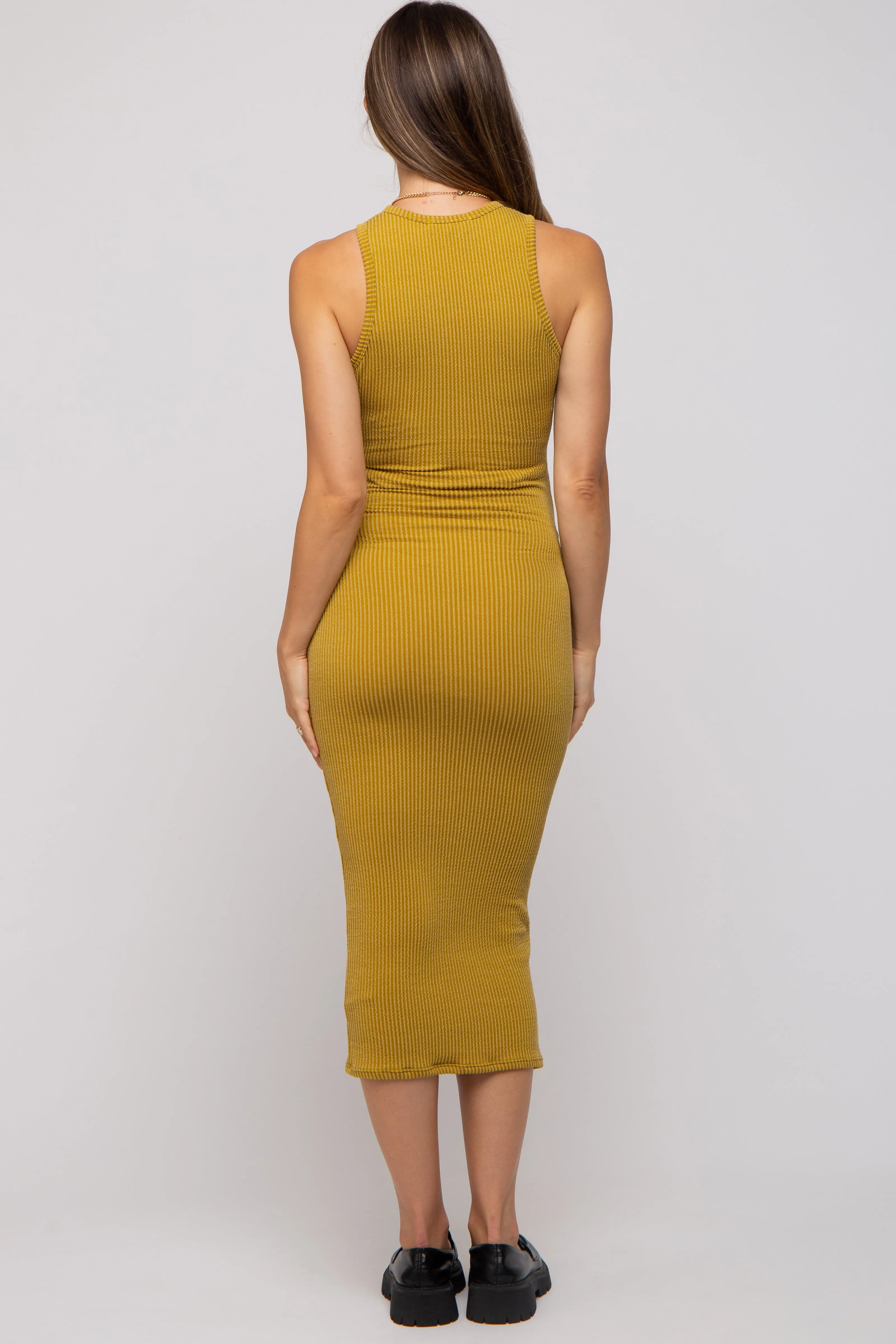 Mustard Ribbed Maternity Fitted Midi Dress sold by Pinkblush product image thumbnail 4