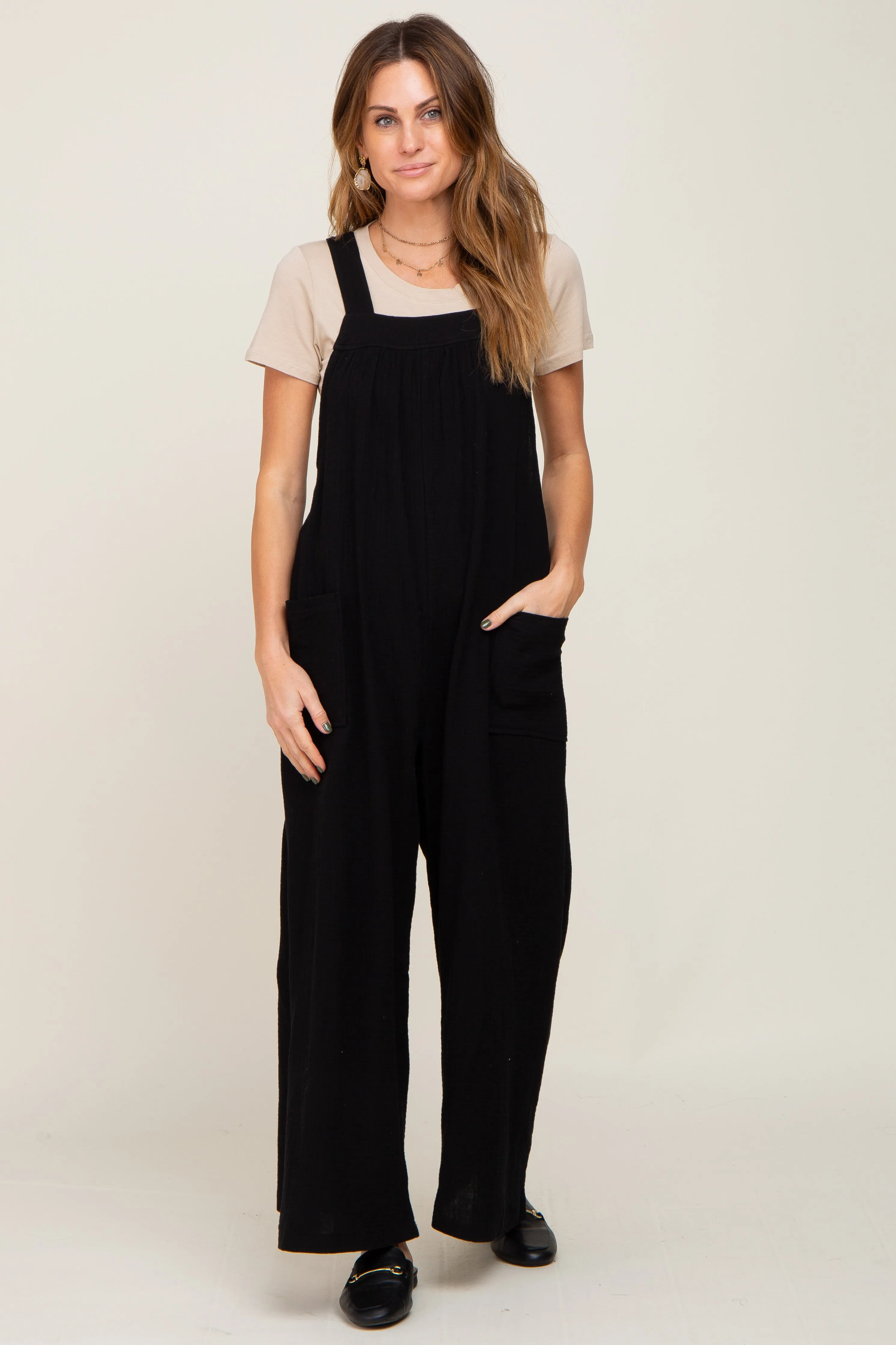 Black Wide Leg Tie Back Maternity Overalls sold by Pinkblush product image thumbnail 5