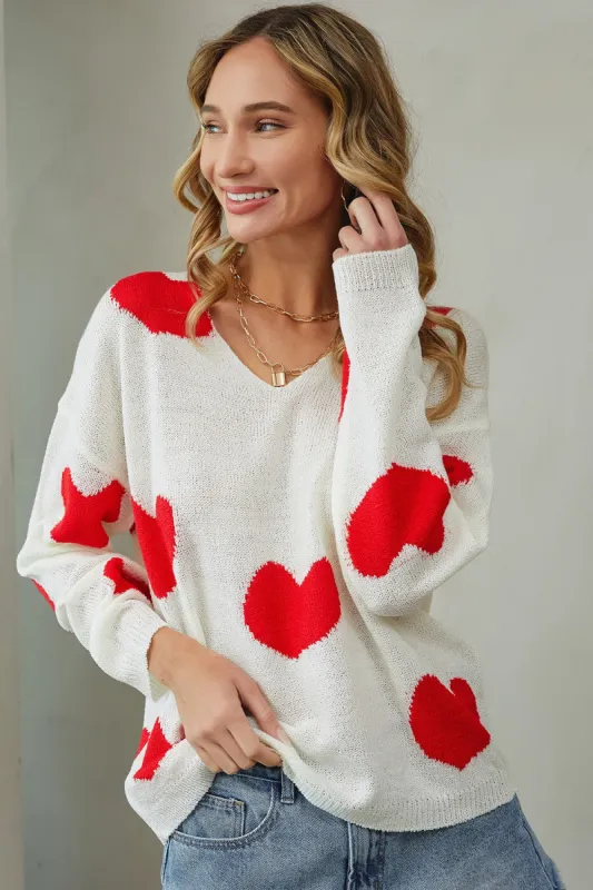 Ivory Red Multi Heart Sweater sold by Pinkblush