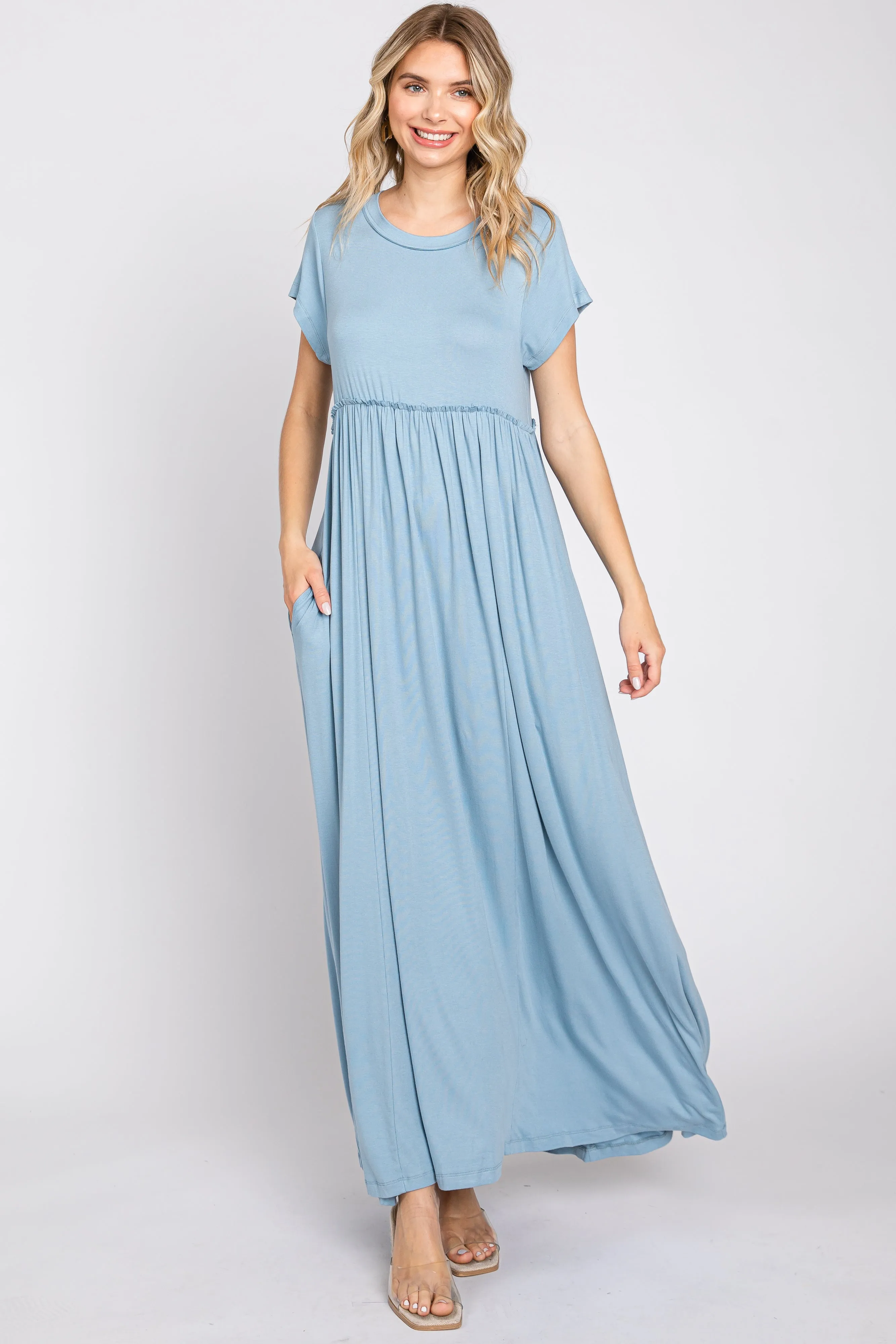 Light Blue Short Sleeve Pocketed Maternity Maxi Dress sold by Pinkblush product image thumbnail 5