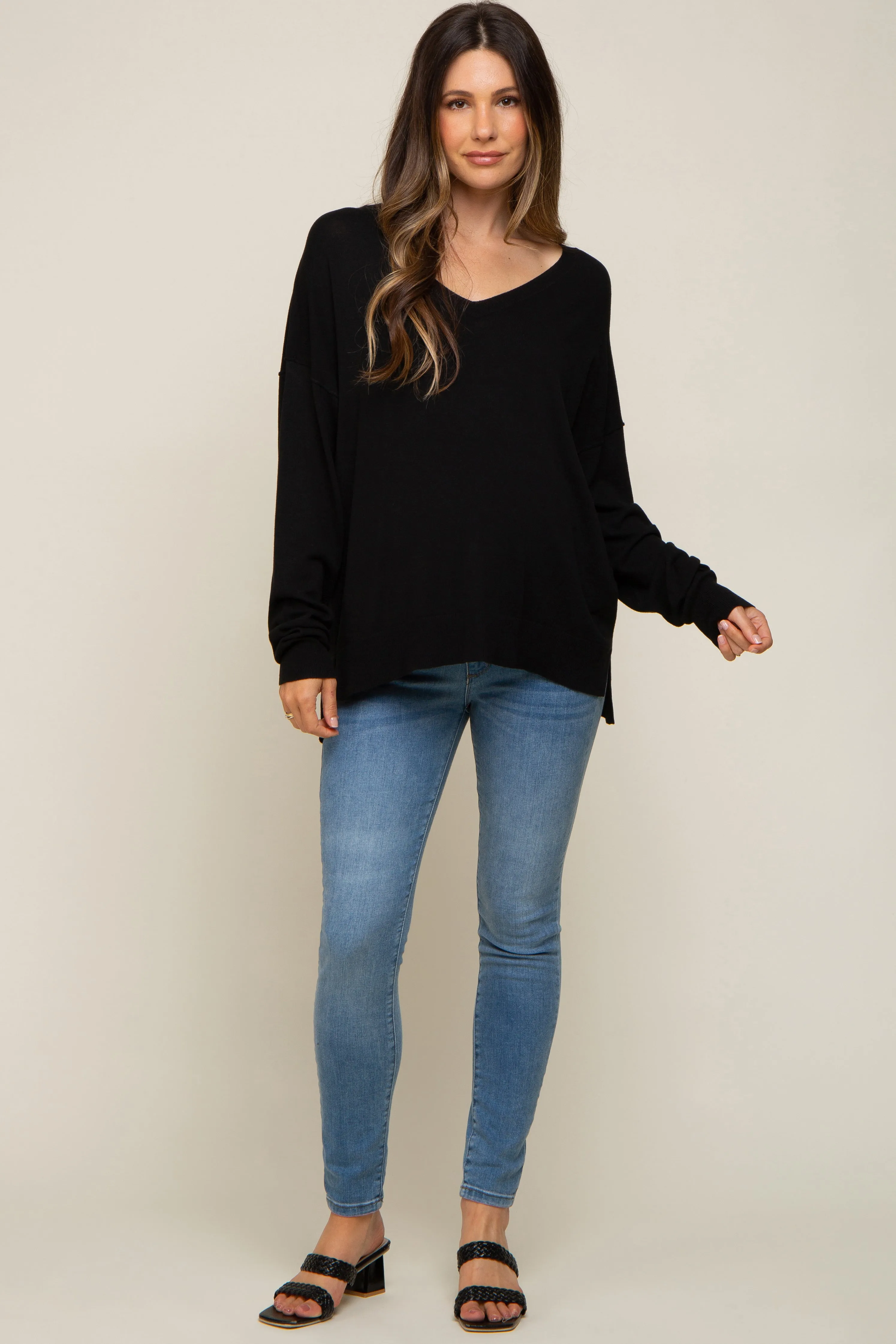 Black Knit V-Neck Long Sleeve Maternity Top sold by Pinkblush product image thumbnail 4
