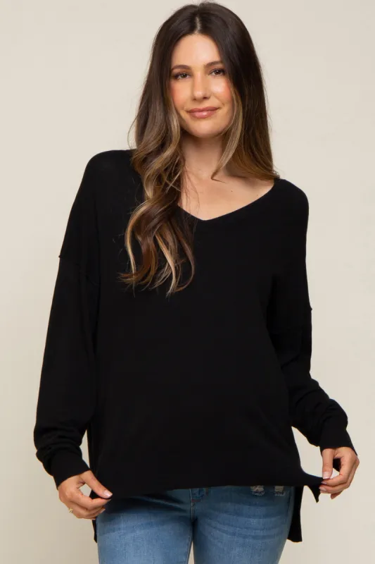Black Knit V-Neck Long Sleeve Maternity Top sold by Pinkblush