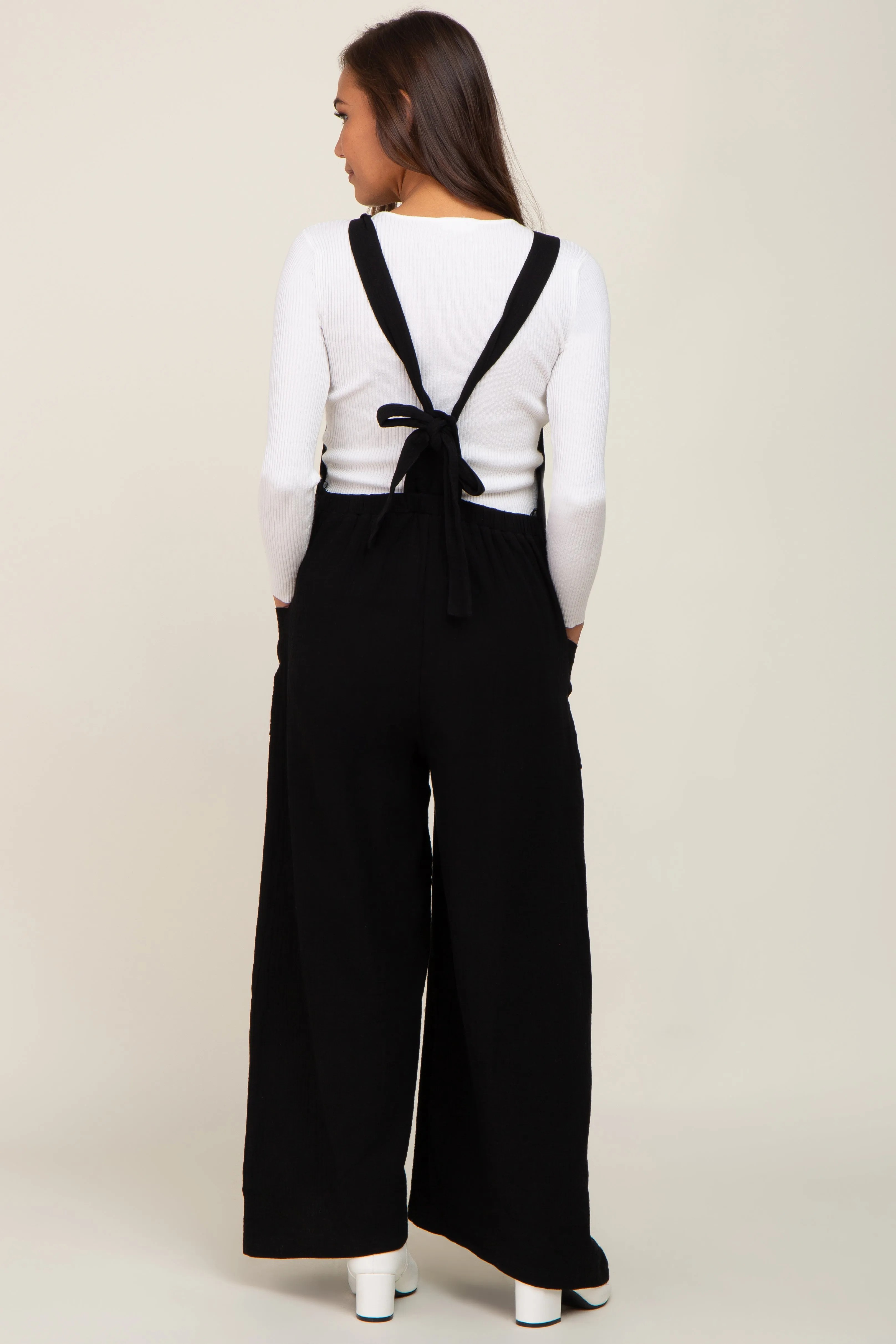 Black Wide Leg Tie Back Maternity Overalls sold by Pinkblush product image thumbnail 3