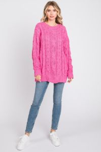 Pink Chunky Cable Knit Sweater sold by Pinkblush