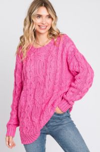 Pink Chunky Cable Knit Sweater sold by Pinkblush