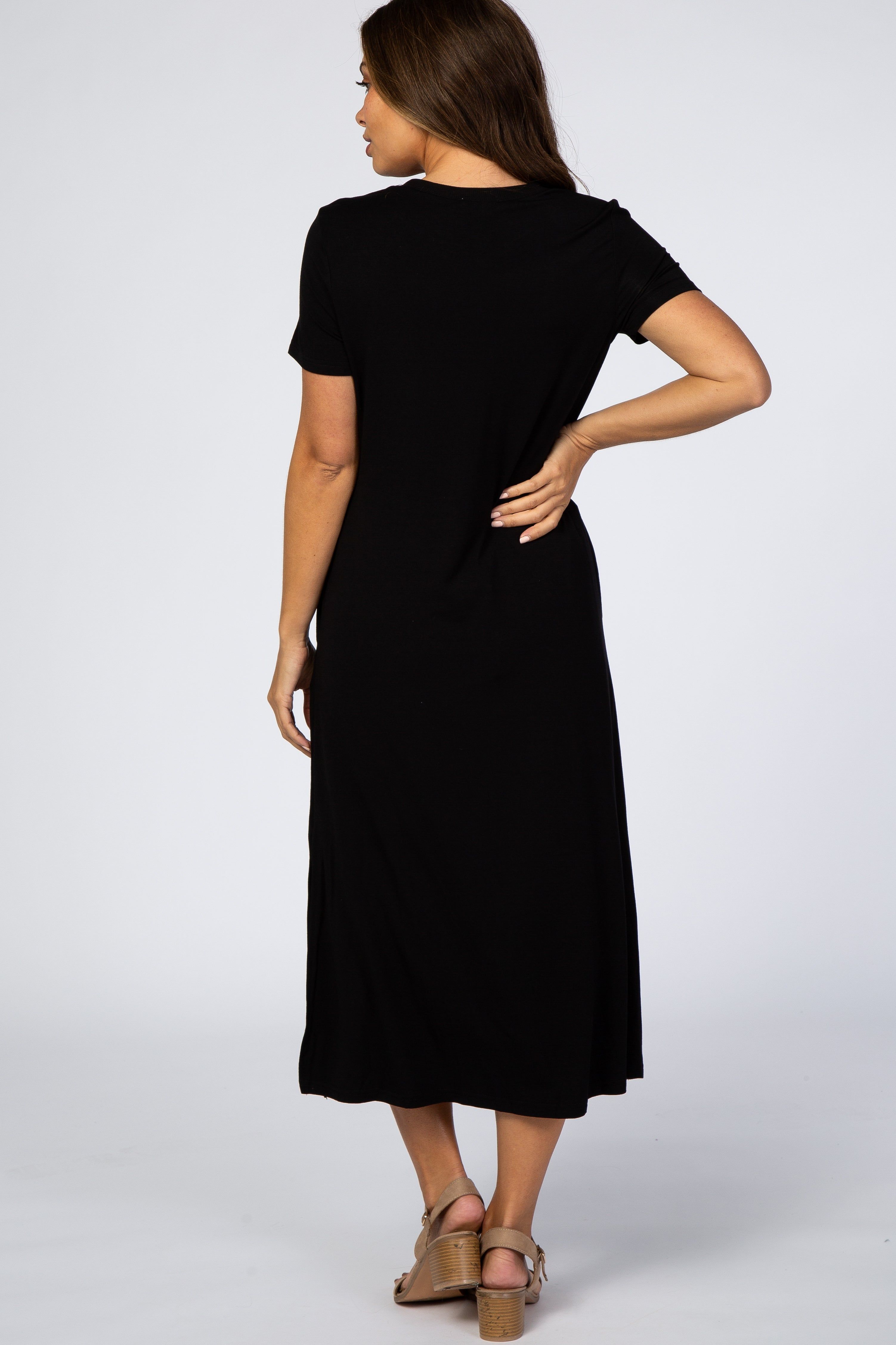 Black Side Slit Maternity Midi Dress sold by Pinkblush product image thumbnail 3