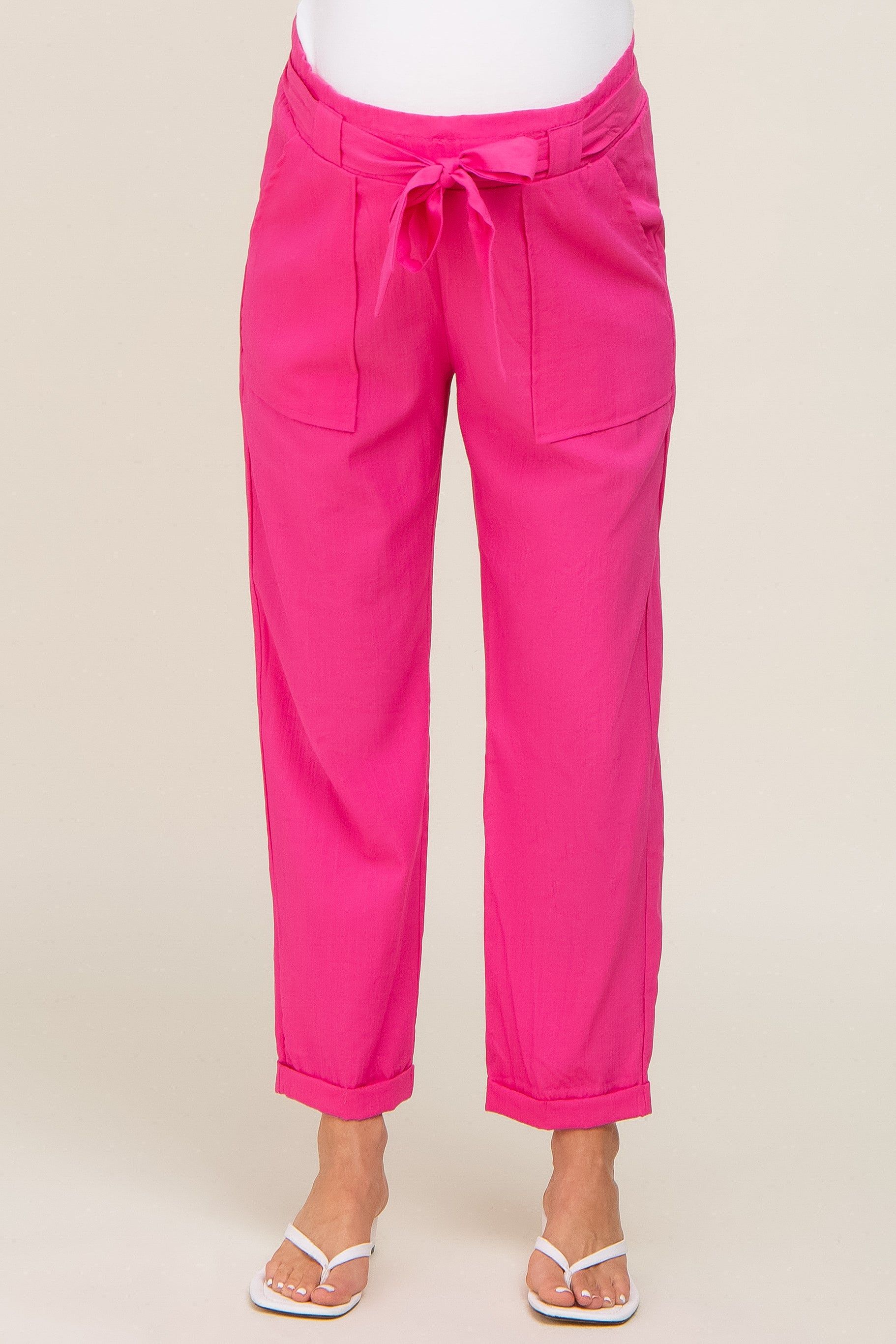 Fuchsia Paper Bag Waist Cropped Maternity Pants sold by Pinkblush product image thumbnail 2