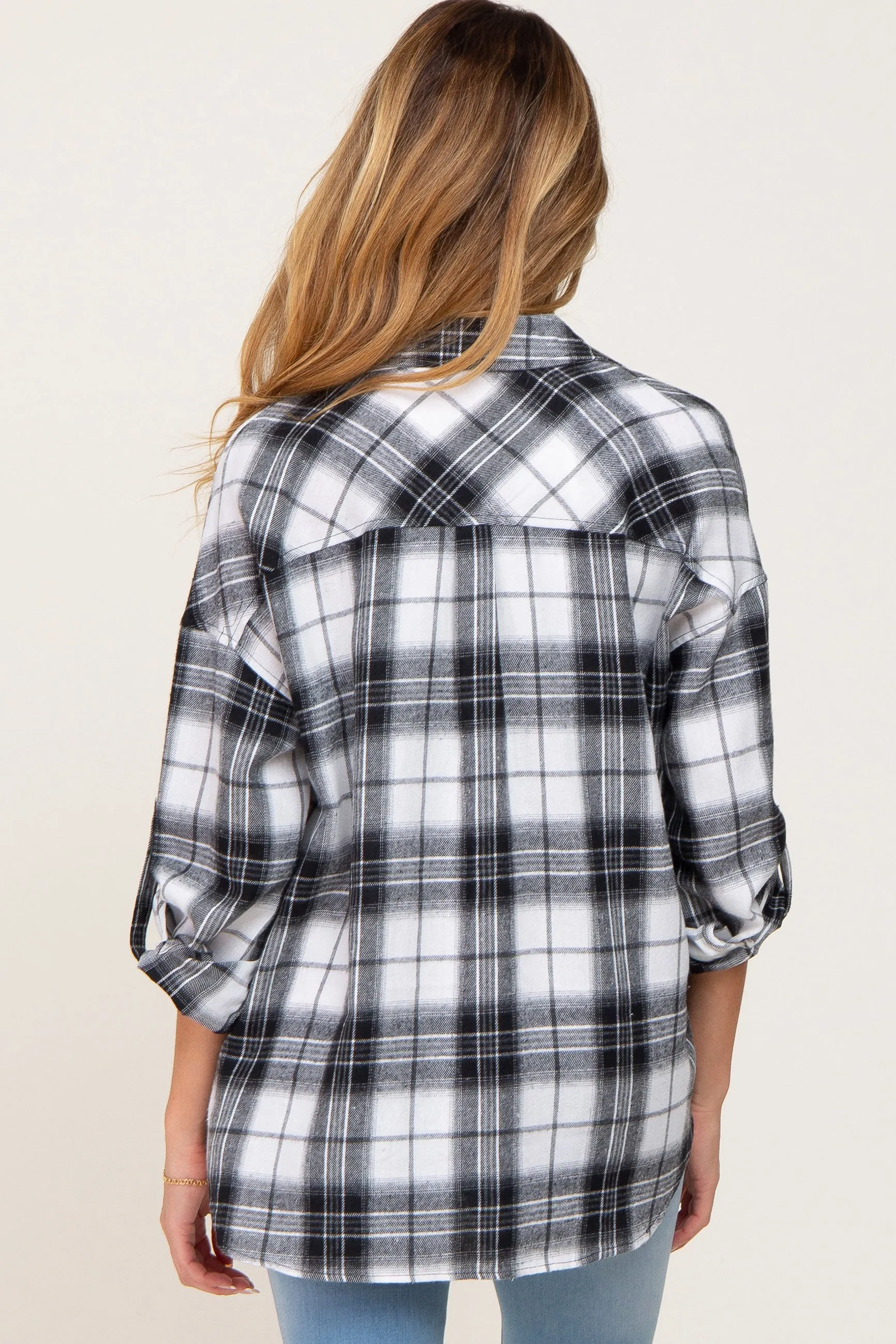 Black Plaid Maternity Flannel Top sold by Pinkblush product image thumbnail 3