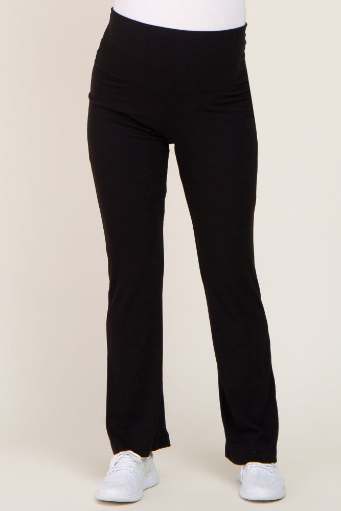 Black Ribbed Maternity Flare Pants sold by Pinkblush product image thumbnail 3