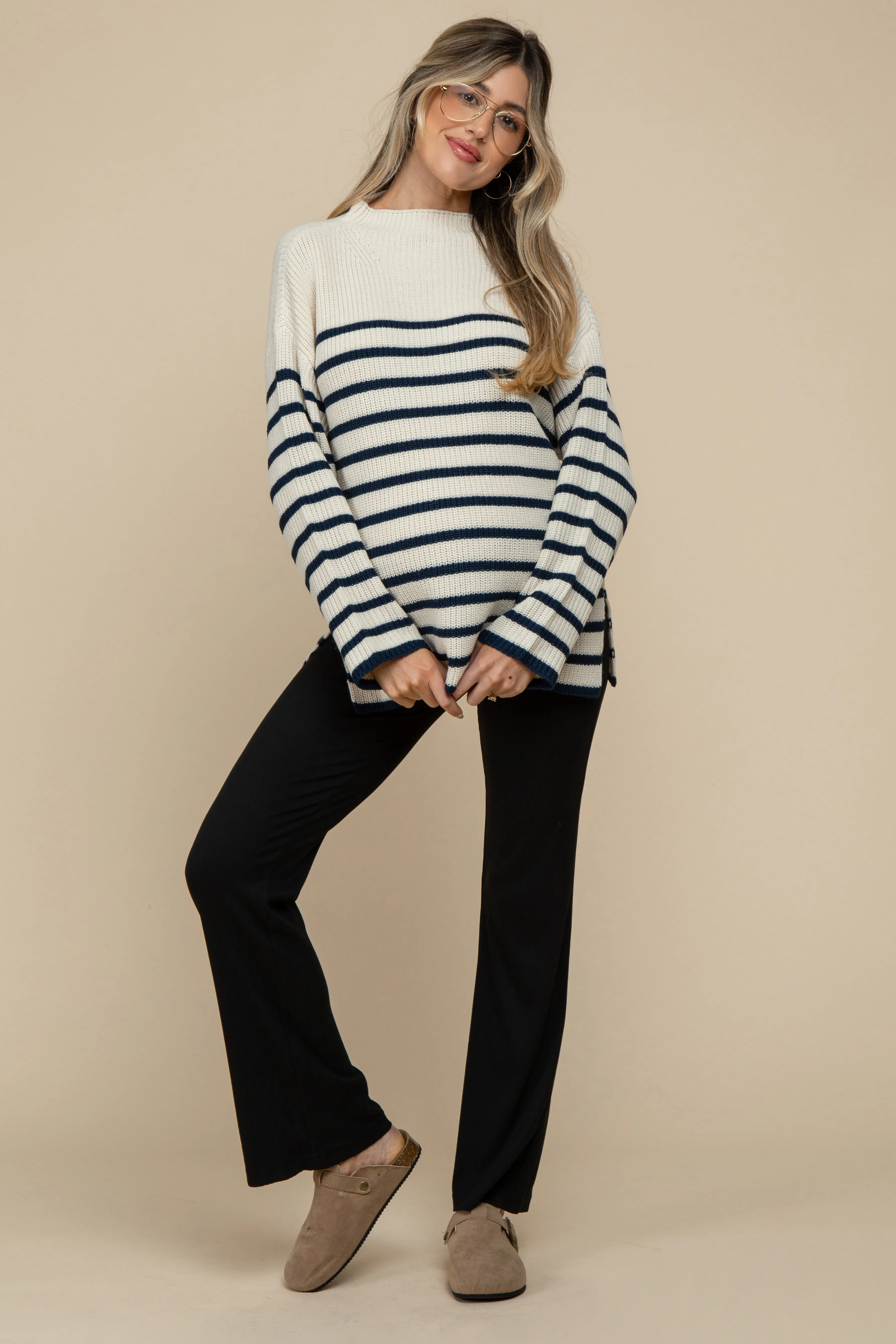 Black Ribbed Maternity Flare Pants sold by Pinkblush