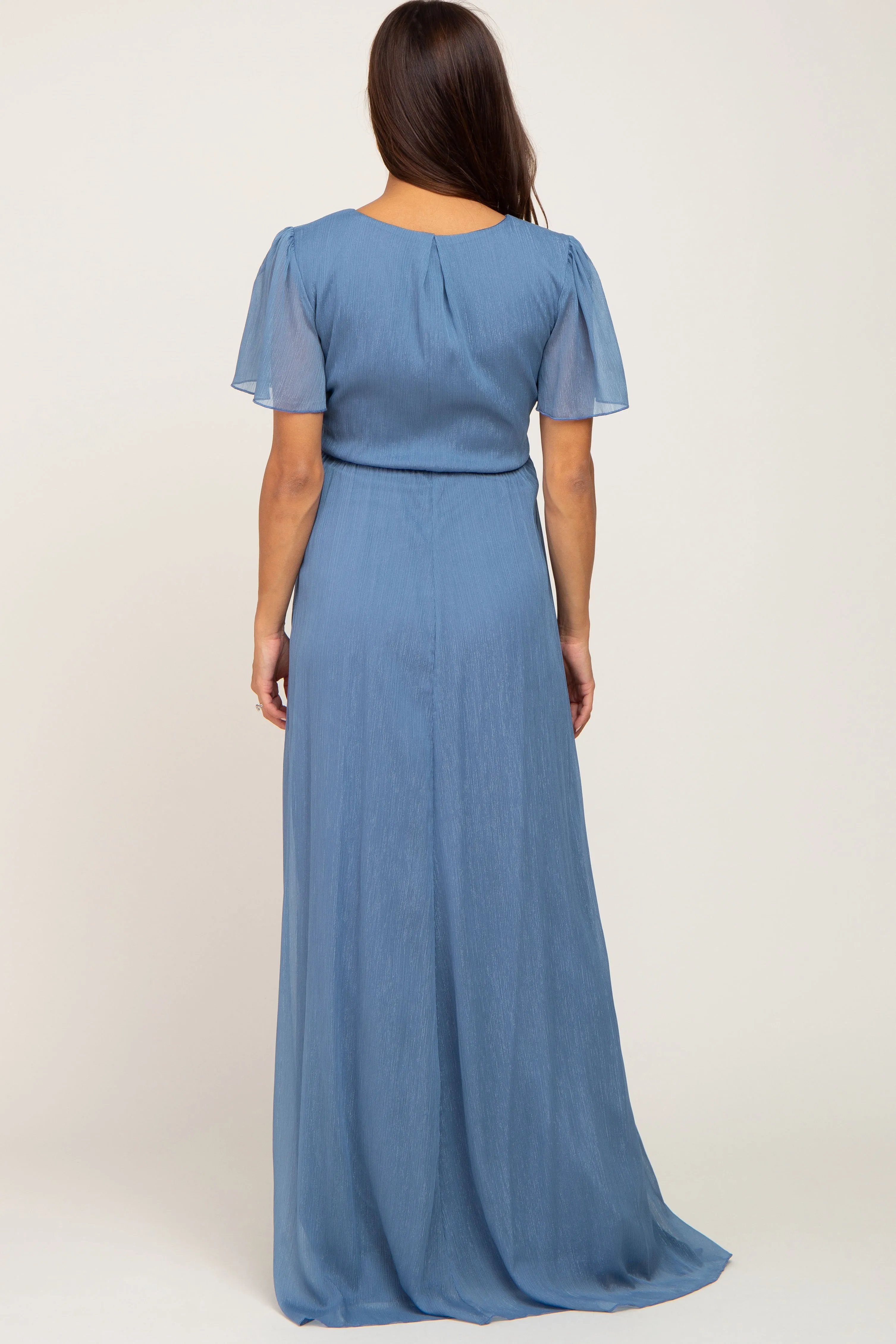 Blue Metallic Shimmer Chiffon Maternity Maxi Dress sold by Pinkblush product image thumbnail 3