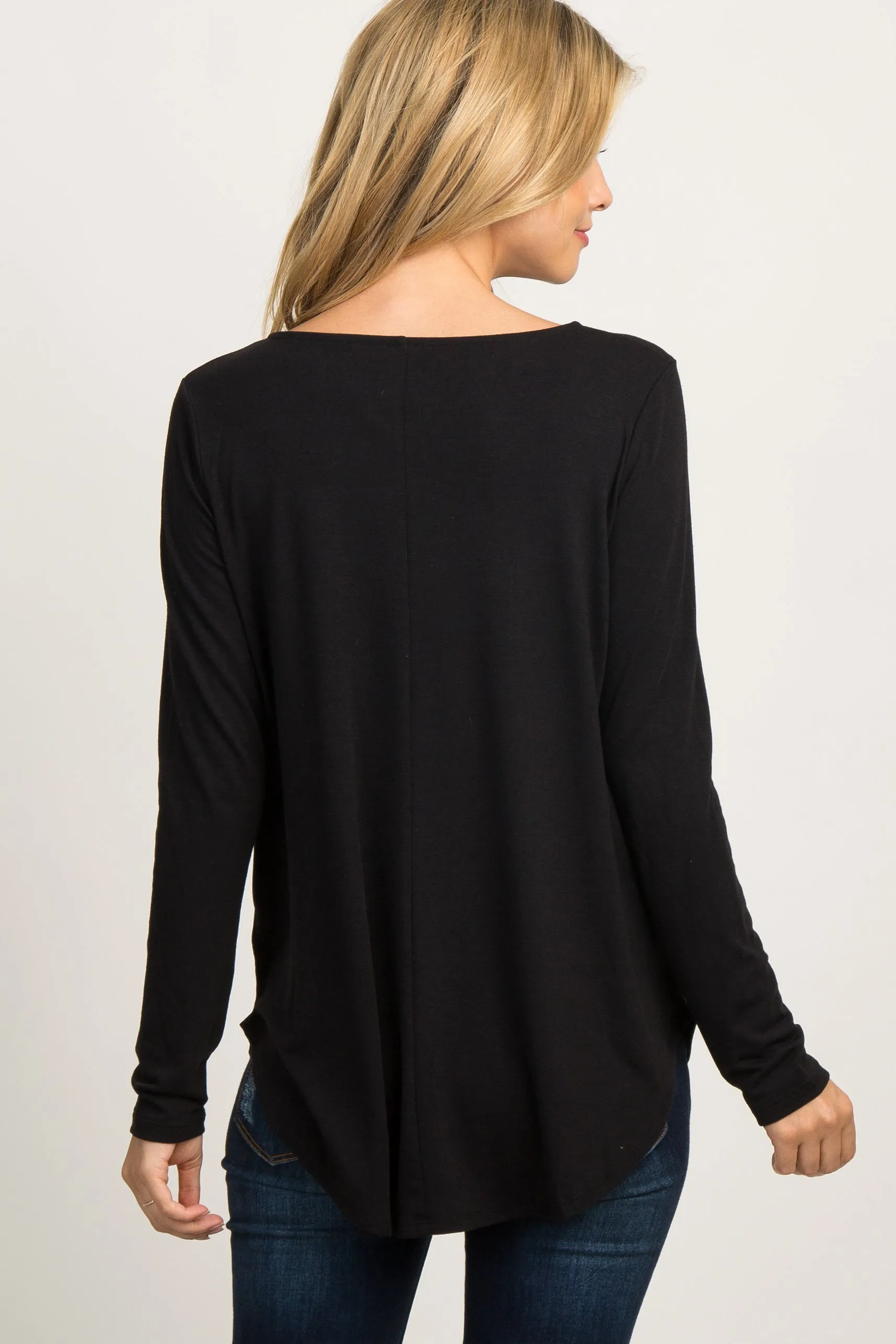 Black Solid Button Accent Long Sleeve Top sold by Pinkblush product image thumbnail 3