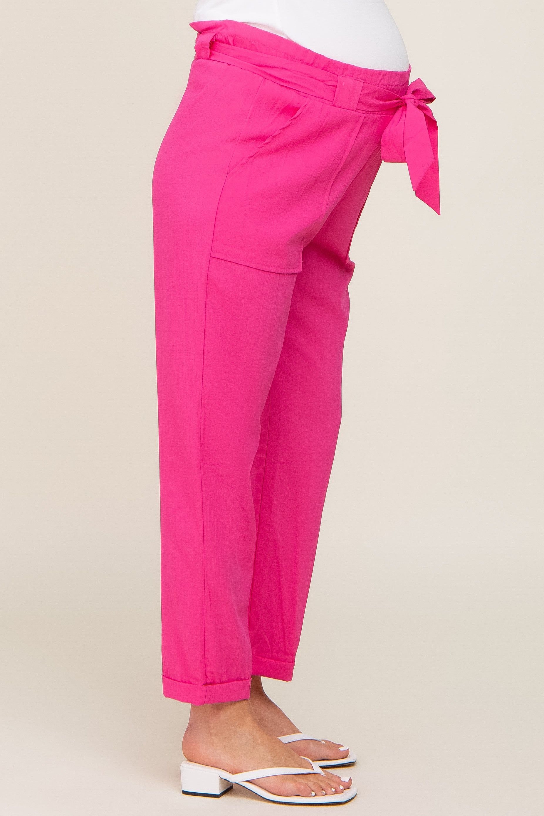 Fuchsia Paper Bag Waist Cropped Maternity Pants sold by Pinkblush product image thumbnail 3