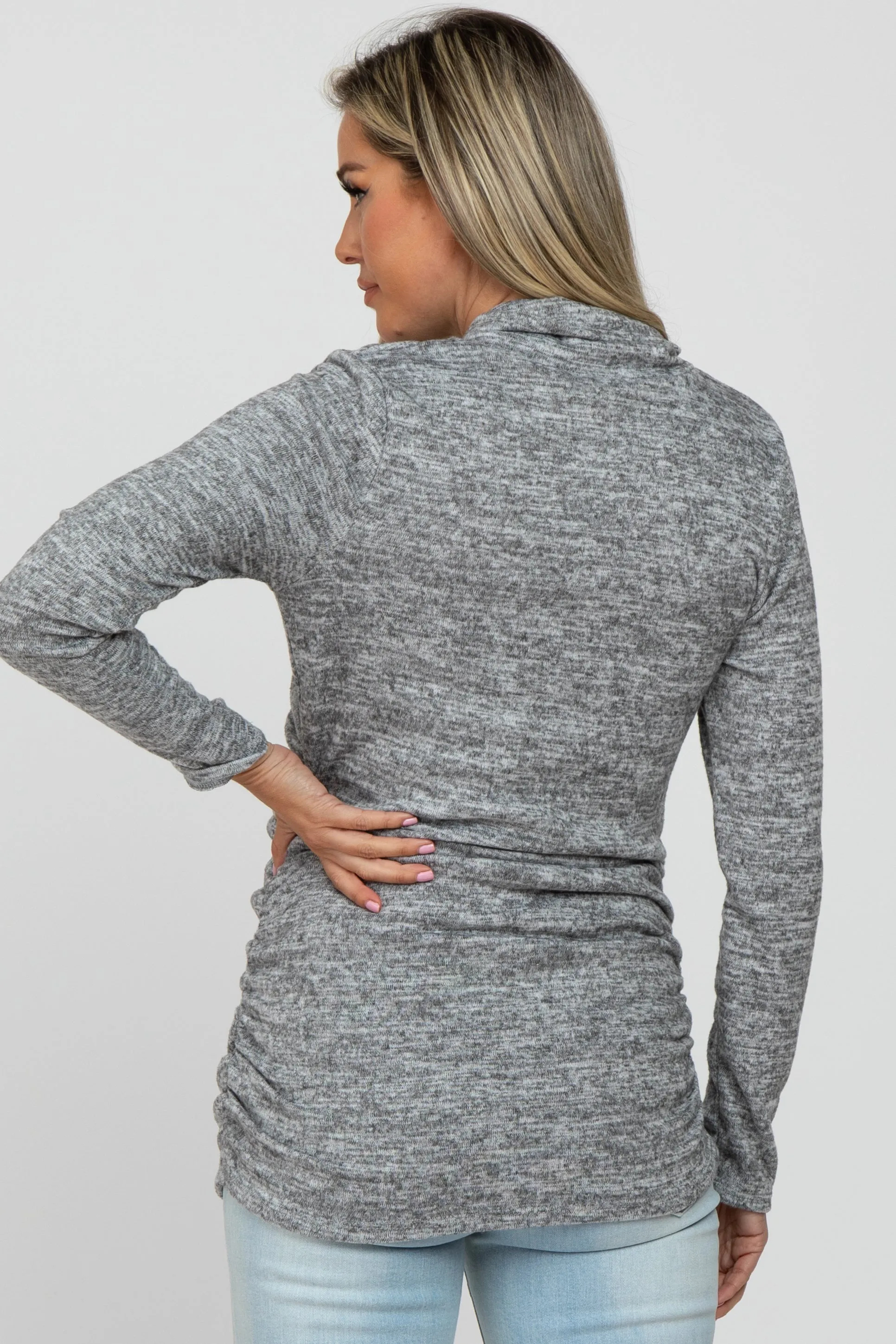 Heather Grey Soft Heathered Draped Wrap Maternity/Nursing Top sold by Pinkblush product image thumbnail 4