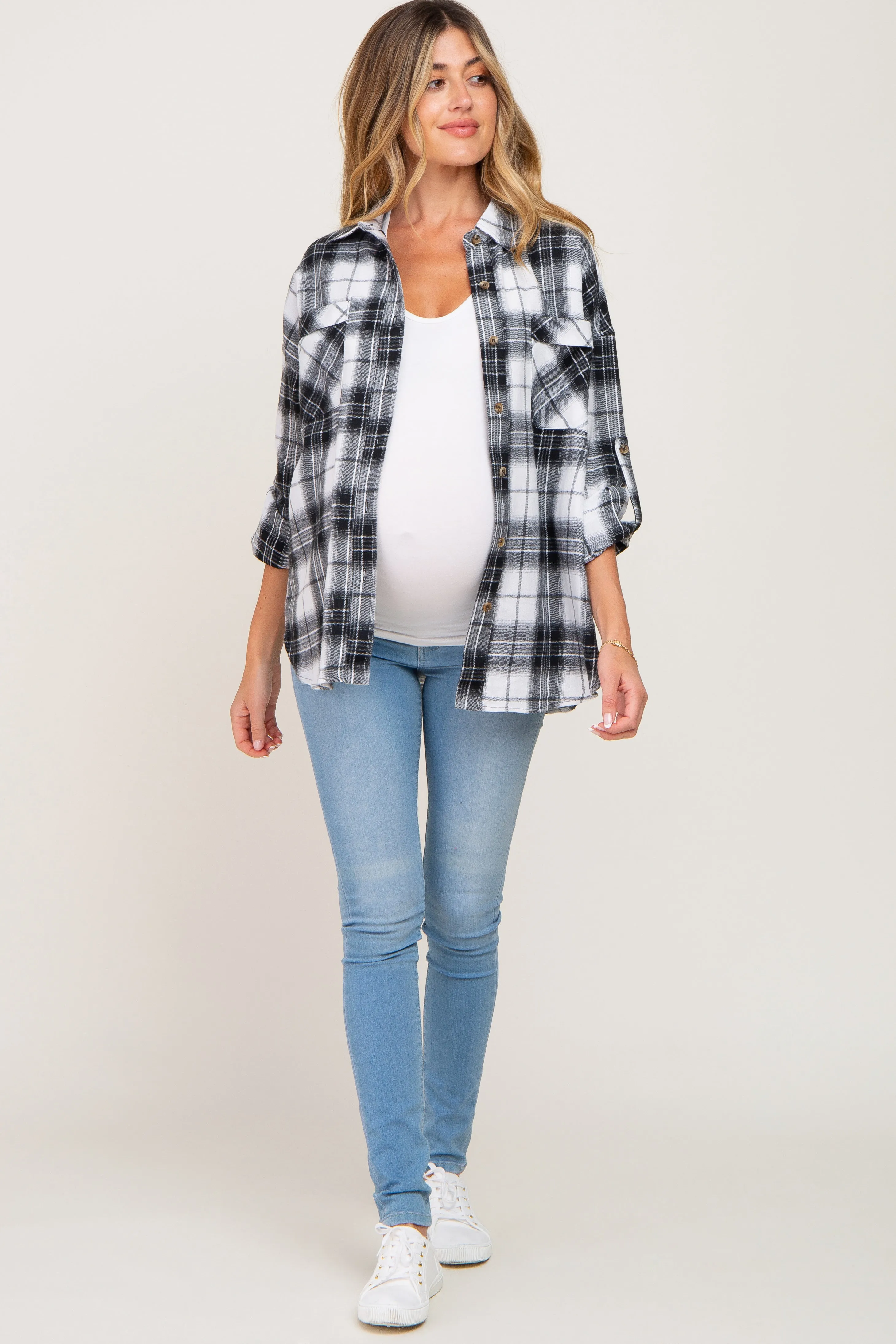 Black Plaid Maternity Flannel Top sold by Pinkblush product image thumbnail 4