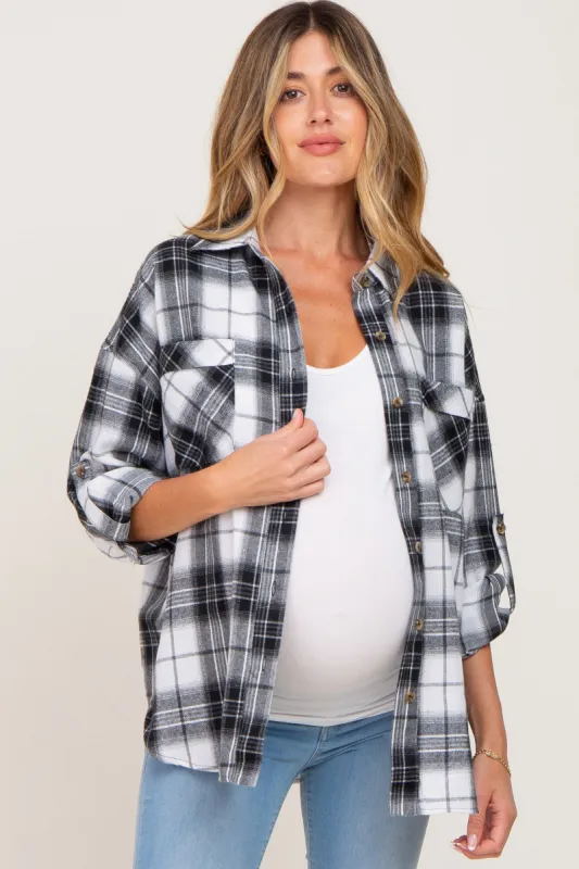 Black Plaid Maternity Flannel Top sold by Pinkblush