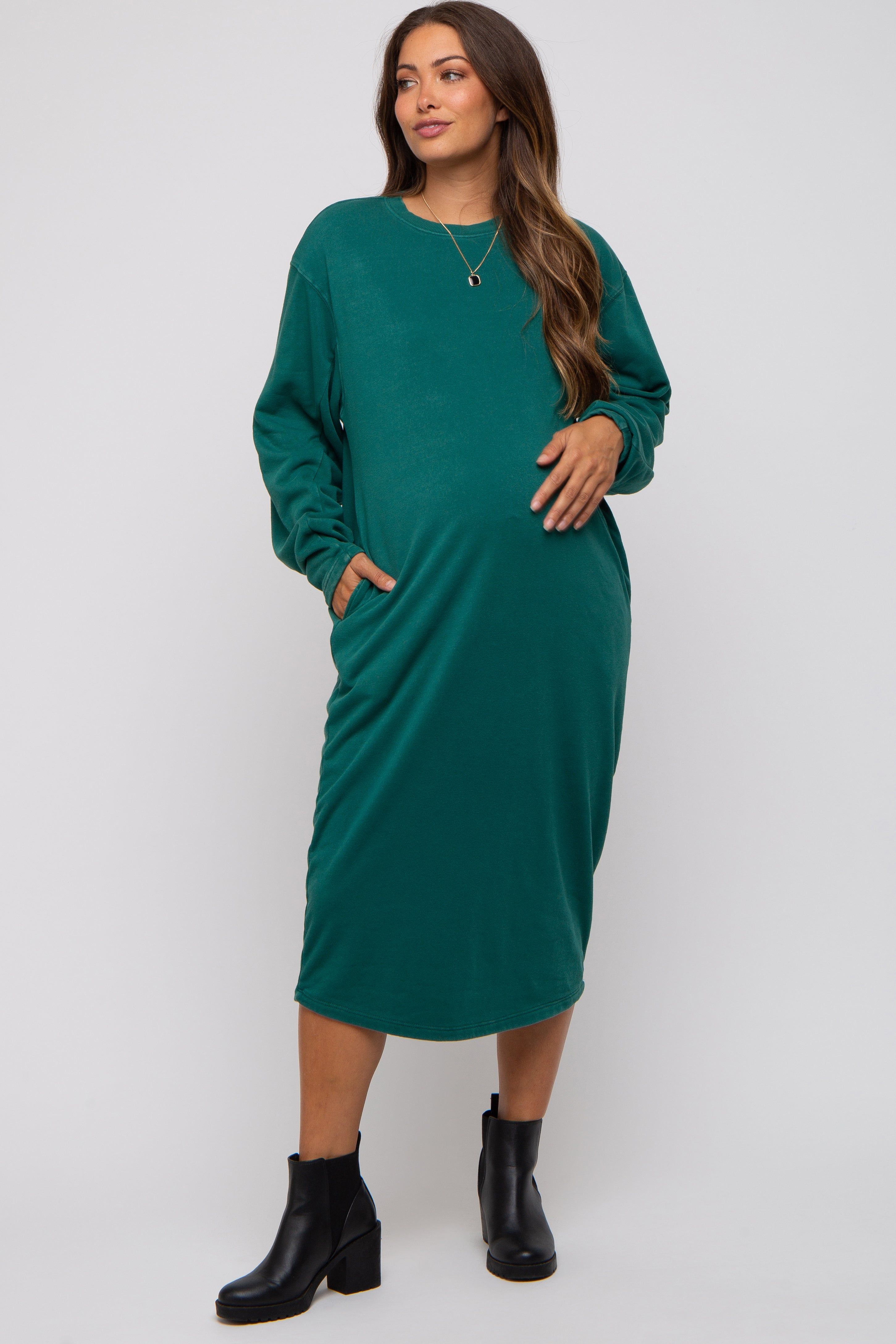 Green Oversized Maternity Sweatshirt Midi Dress sold by Pinkblush product image thumbnail 4