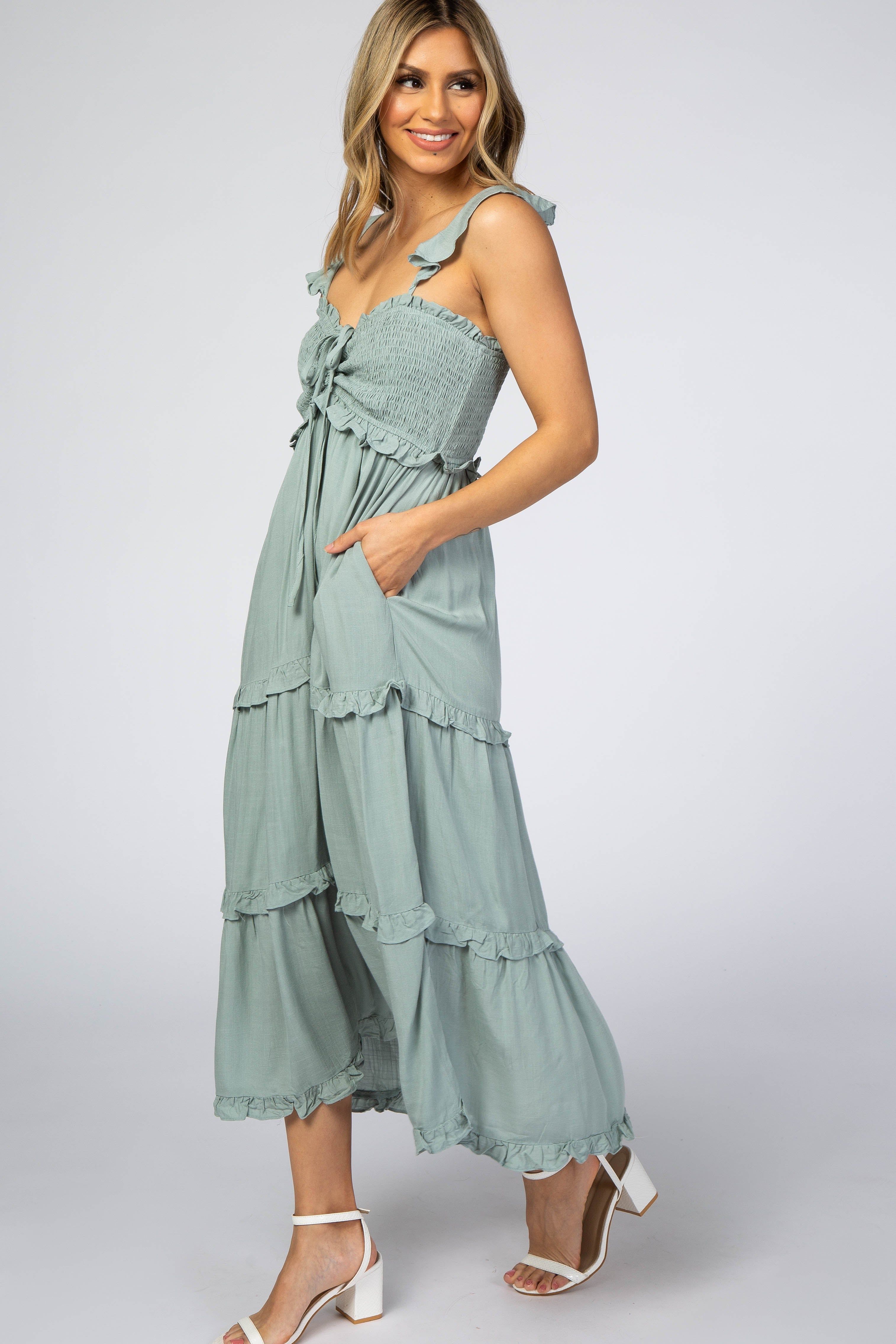 Dusty Mint Ruffle Tiered Midi Dress sold by Pinkblush product image thumbnail 2