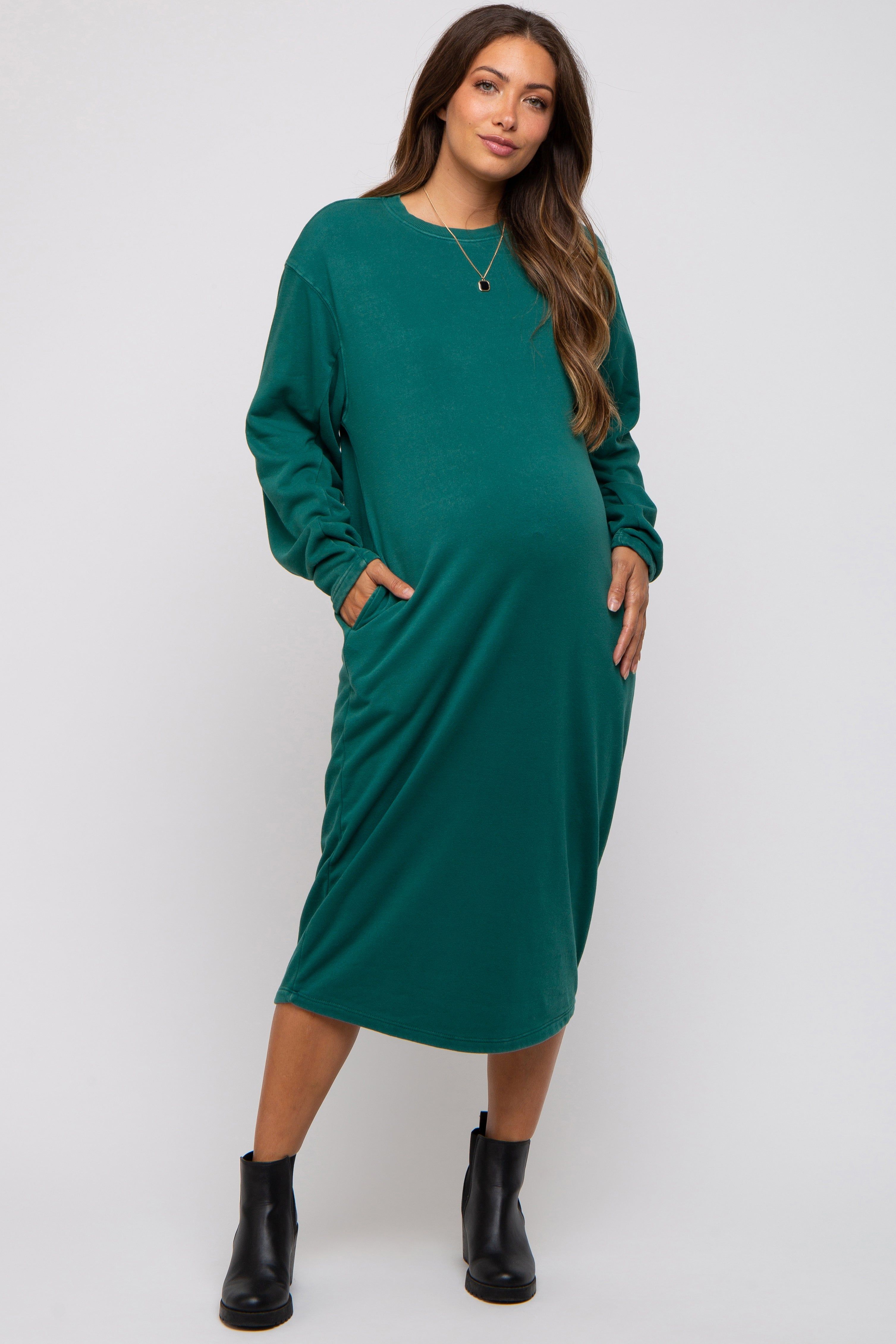 Green Oversized Maternity Sweatshirt Midi Dress sold by Pinkblush