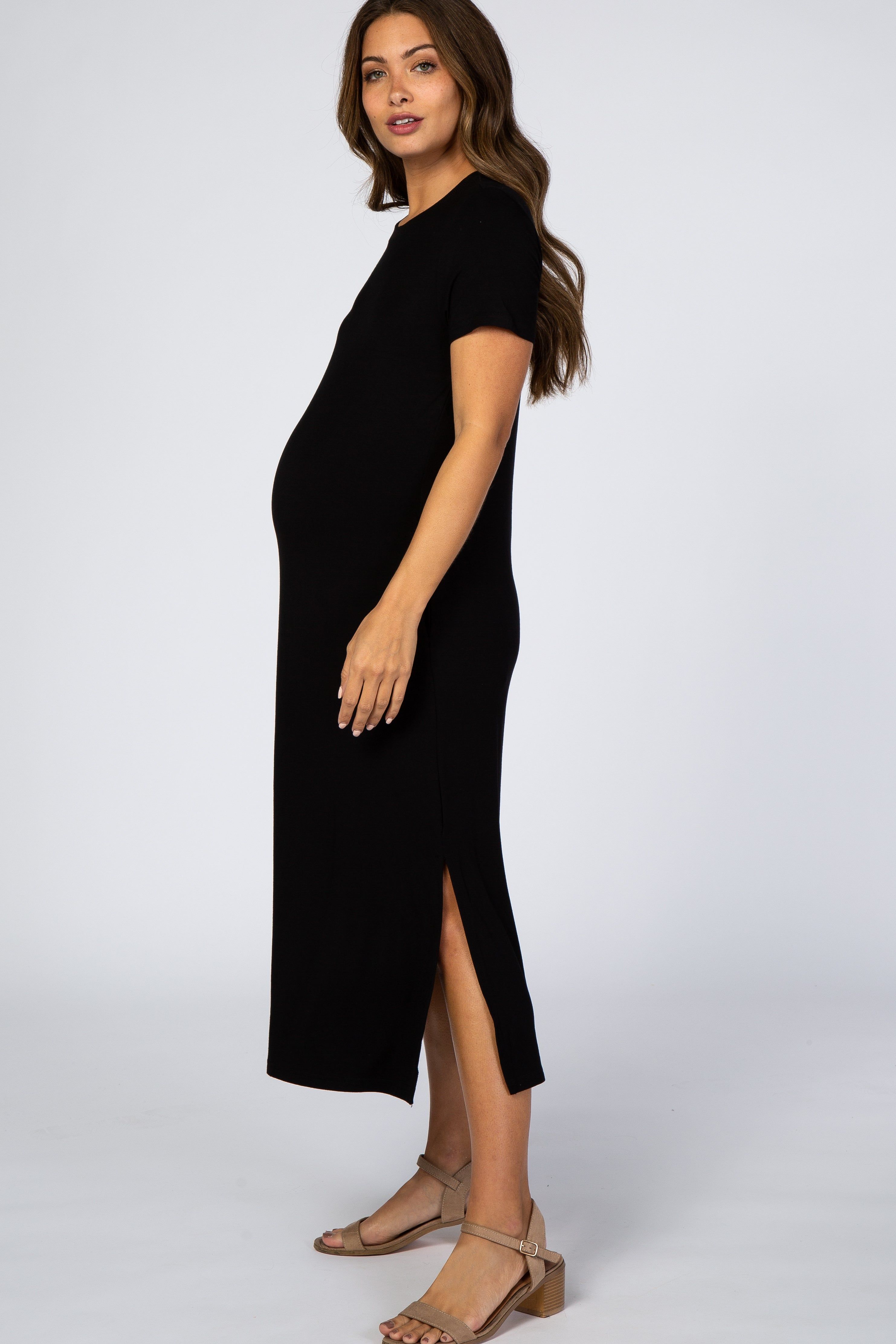Black Side Slit Maternity Midi Dress sold by Pinkblush product image thumbnail 2