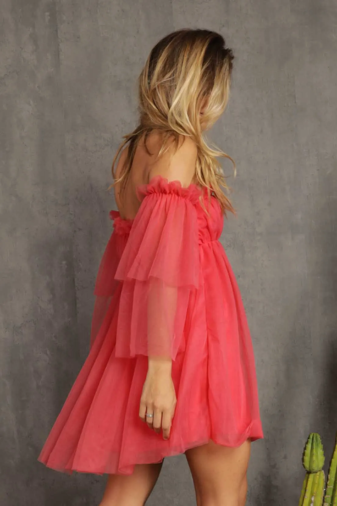 Coral Off Shoulder Tulle Dress sold by Pinkblush product image thumbnail 2