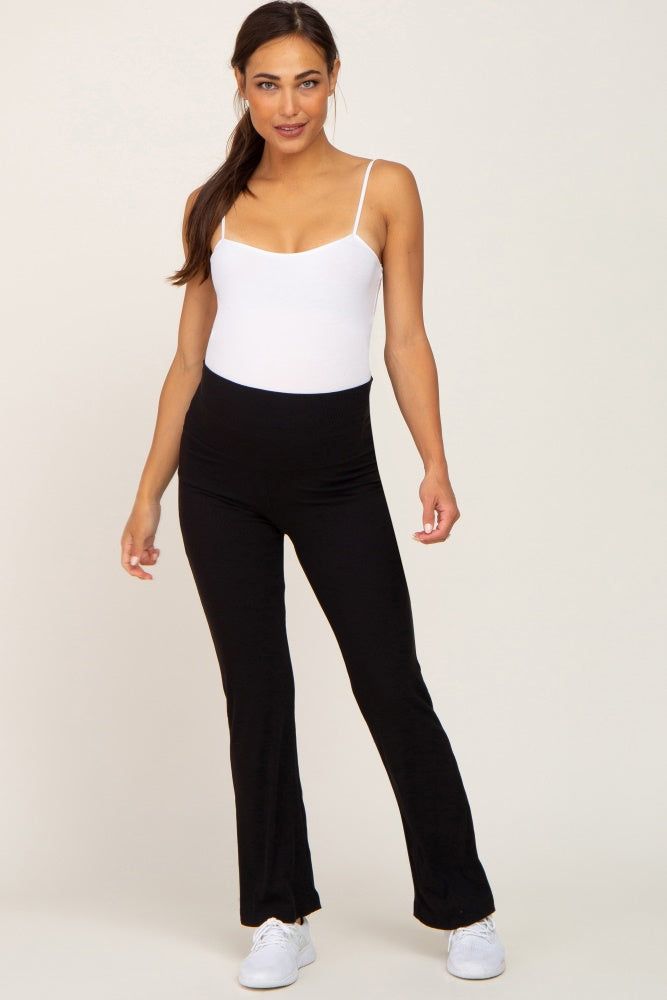 Black Ribbed Maternity Flare Pants sold by Pinkblush product image thumbnail 2