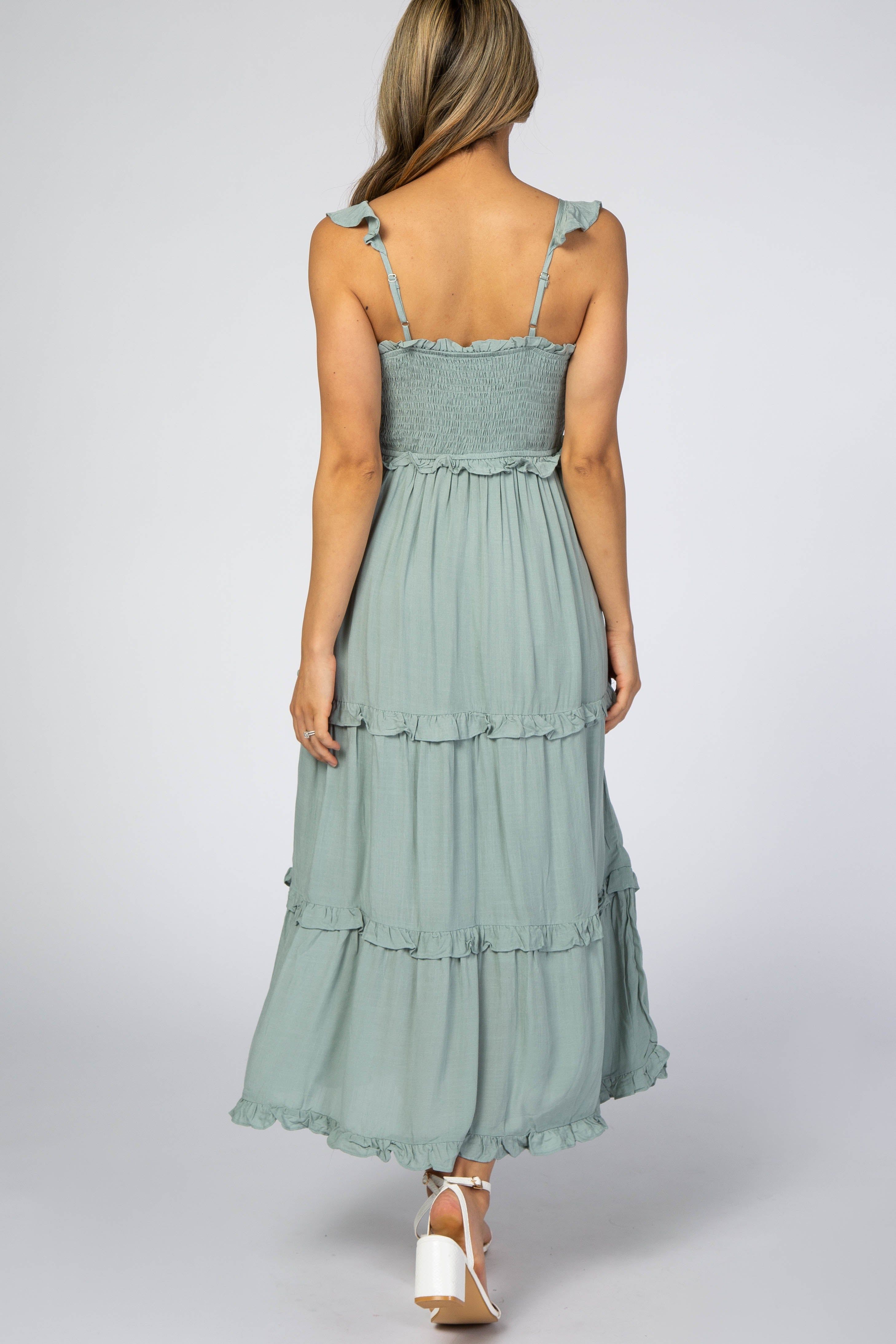 Dusty Mint Ruffle Tiered Midi Dress sold by Pinkblush product image thumbnail 3