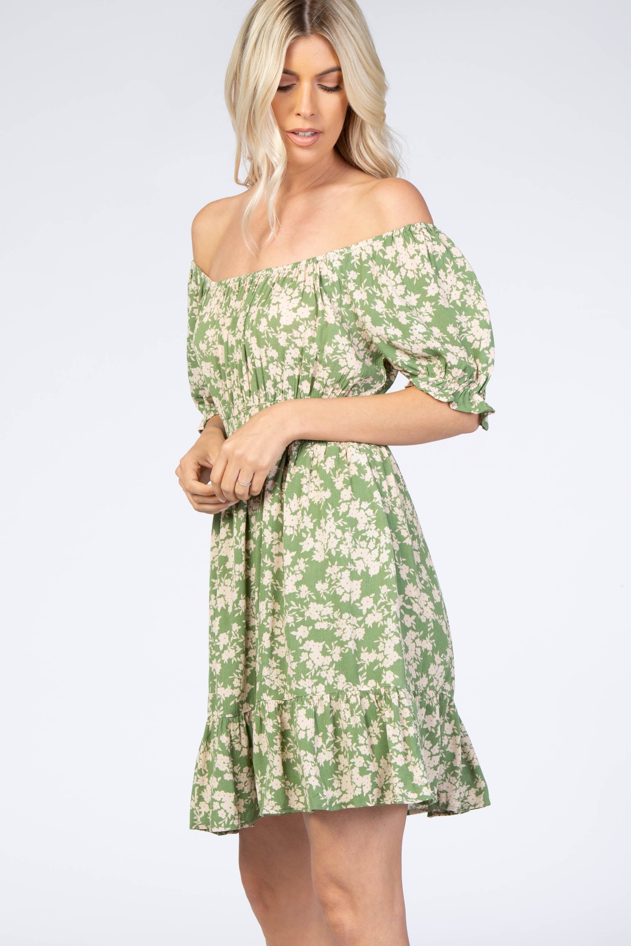 Green Floral Off Shoulder Mini Dress sold by Pinkblush product image thumbnail 2