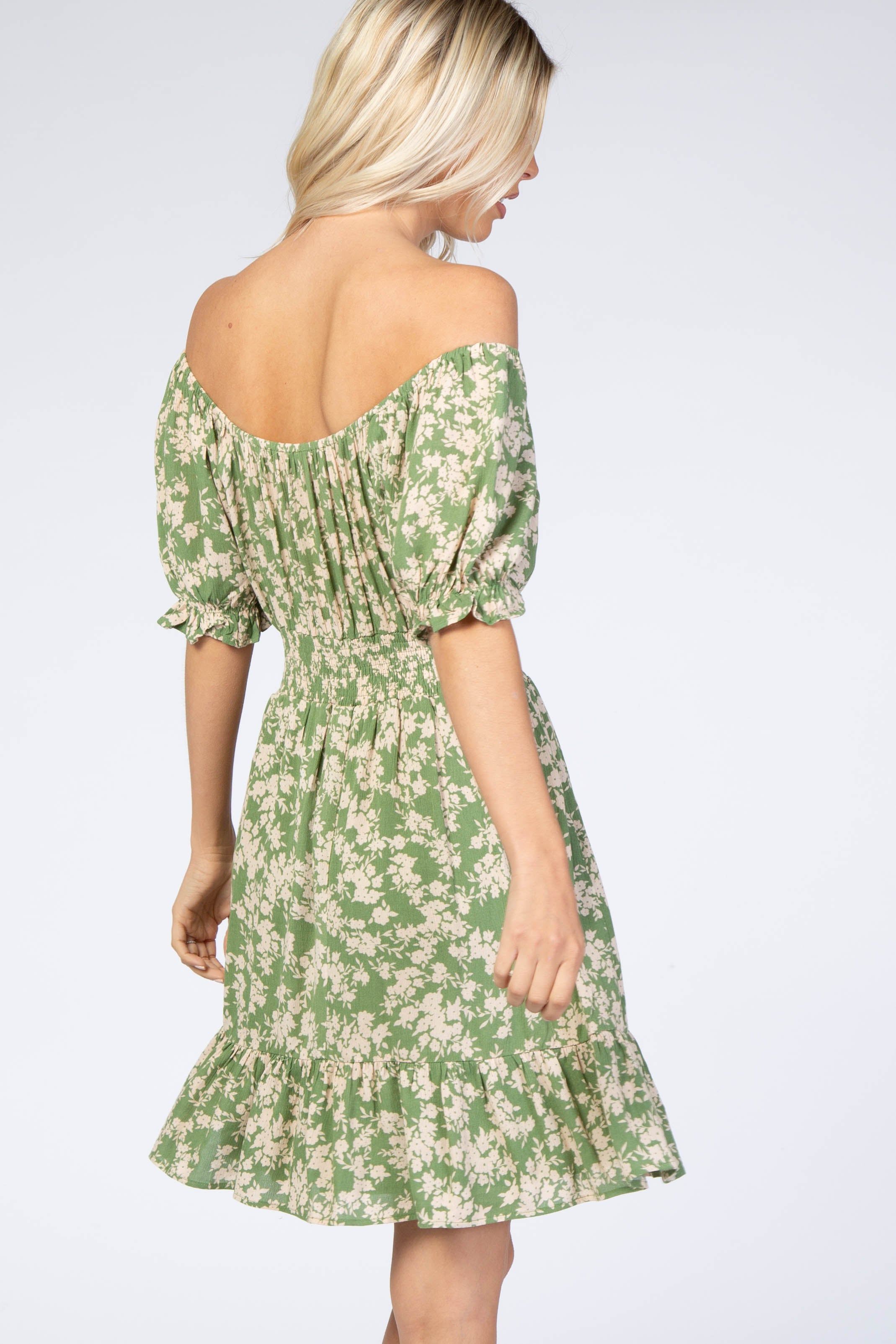 Green Floral Off Shoulder Mini Dress sold by Pinkblush product image thumbnail 3